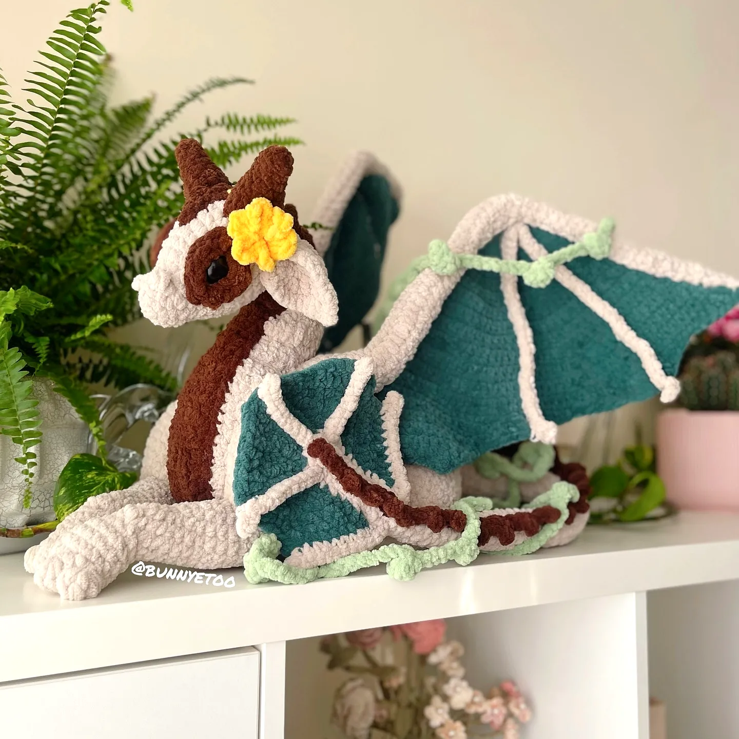 Adorable Crochet Dragon in Colorful Teal and Brown Design