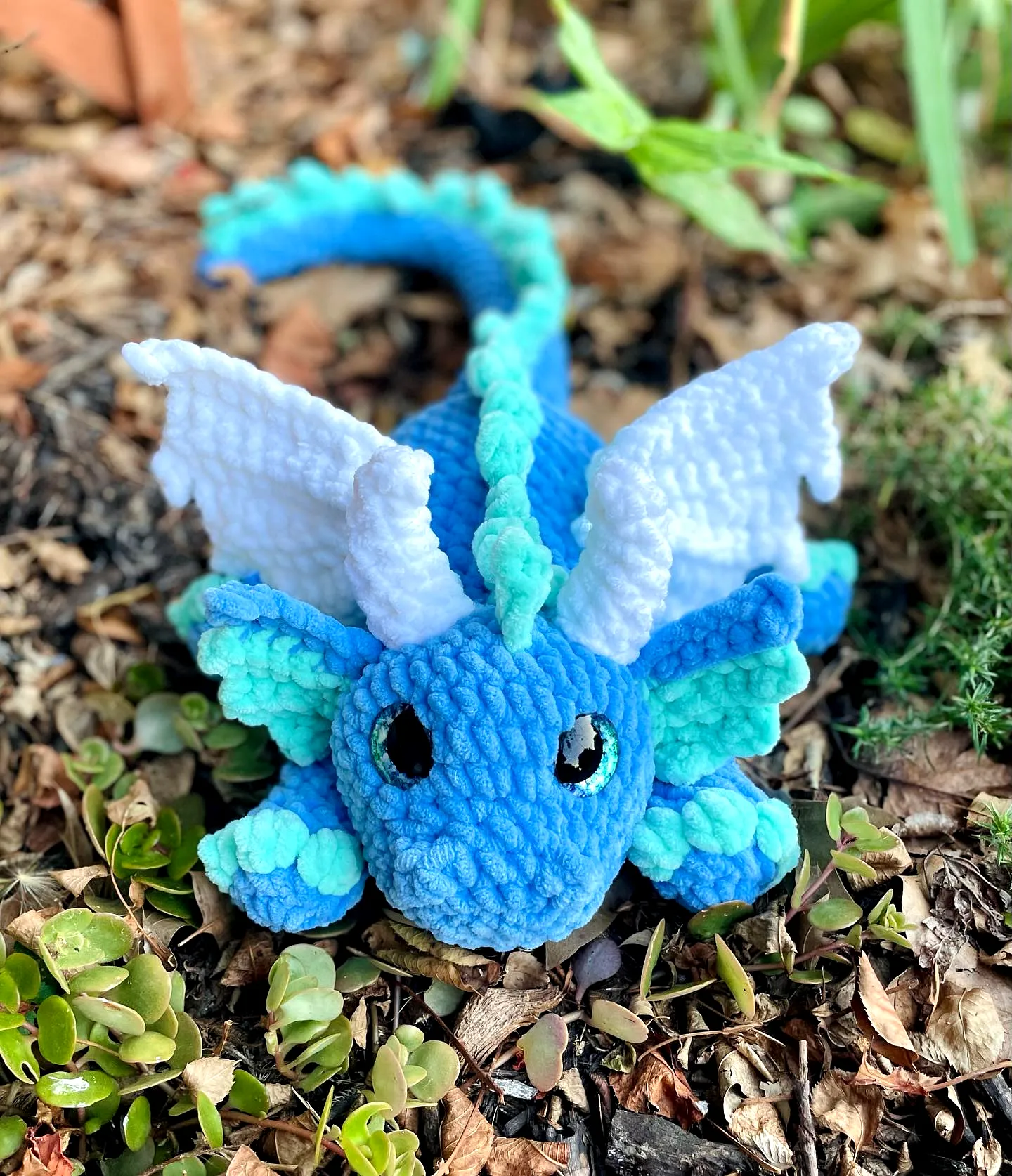 Adorable Crochet Dragon in Vibrant Blue and Turquoise