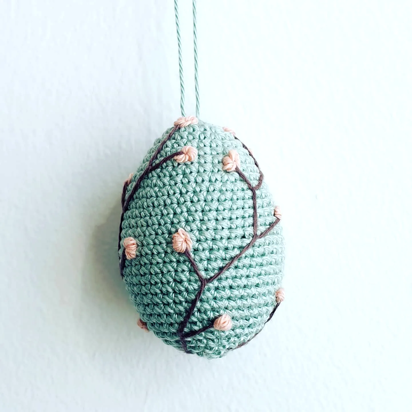 Adorable Crochet Easter Egg in Mint Green with Floral Details