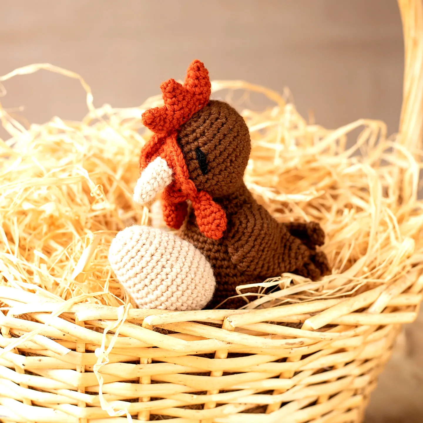 Adorable Crochet Egg Chicken in Soft Brown and Orange