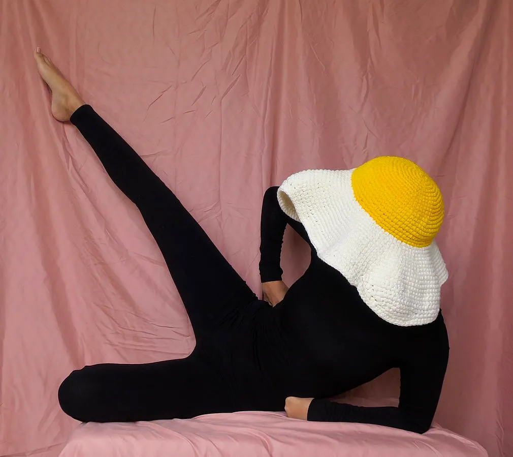 Adorable Crochet Egg Hat in Vibrant Yellow and White