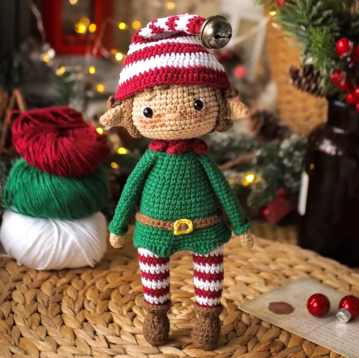 Adorable Crochet Elf with Striped Hat and Green Outfit