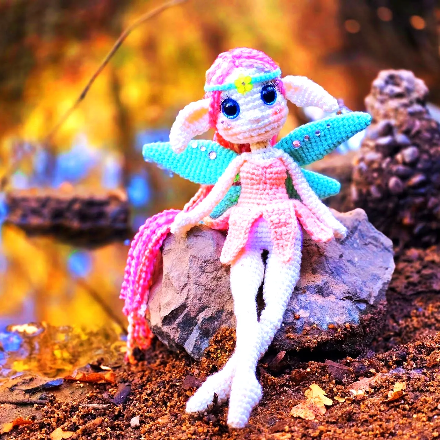 Adorable Crochet Fairy in Pastel Pink and Turquoise Colors