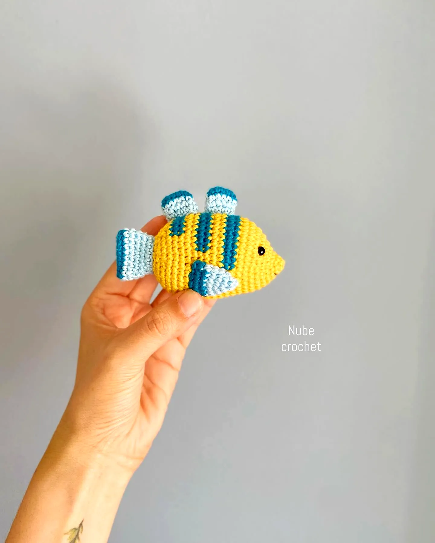 Adorable Crochet Fish in Bright Yellow with Blue Accents