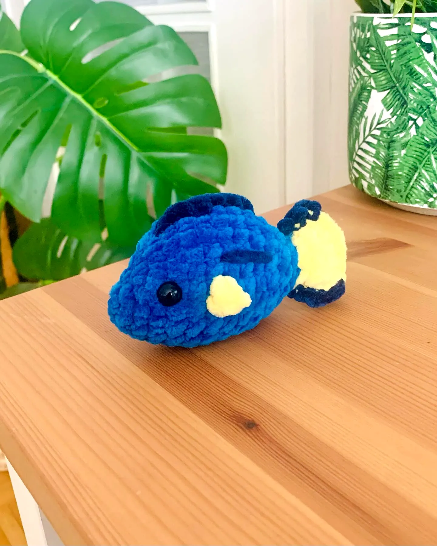 Adorable Crochet Fish in Vibrant Blue with Cute Button Eyes