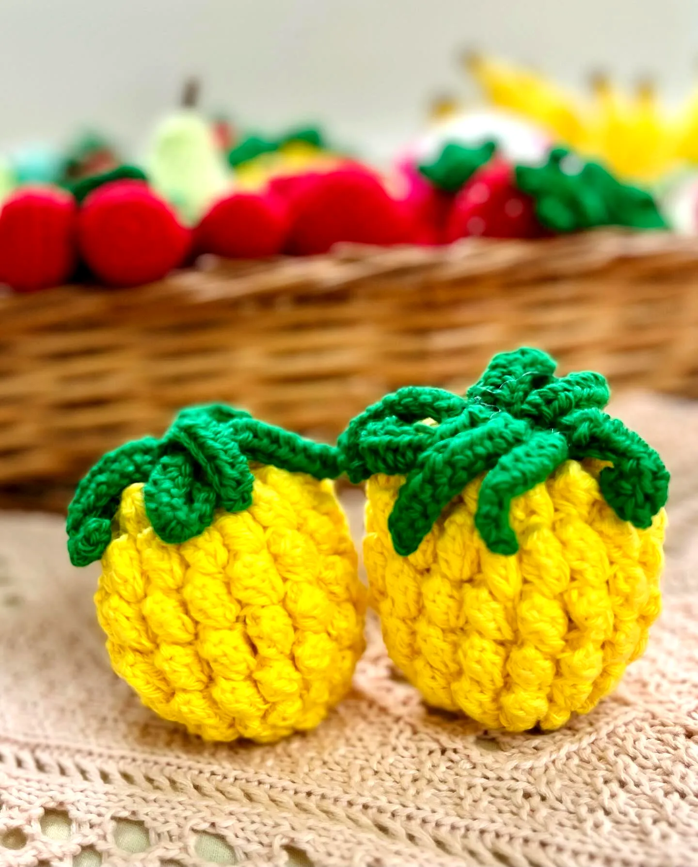 Adorable crochet food toy in vibrant pineapple design