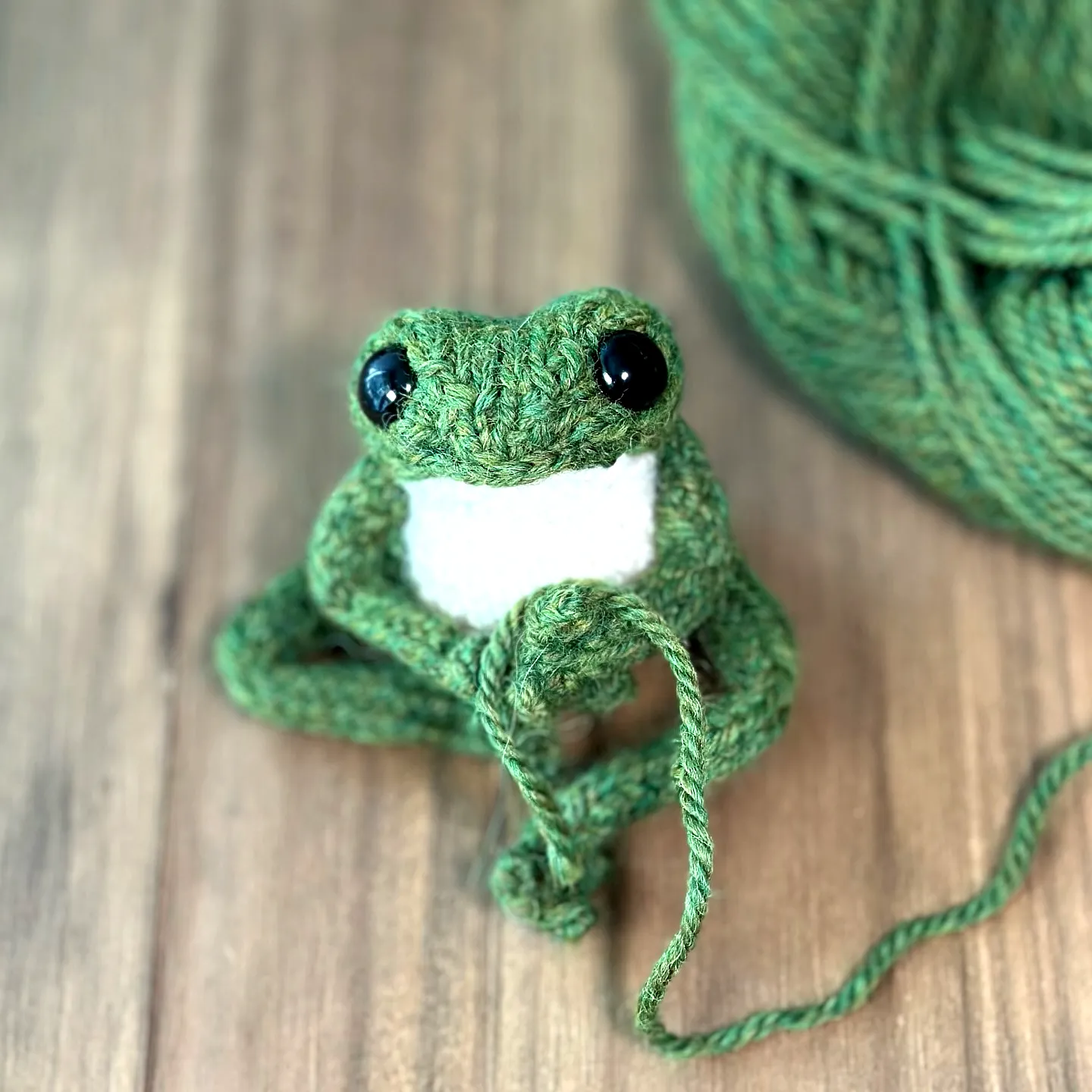 Adorable Crochet Forest Animal Frog in Green and White Yarn