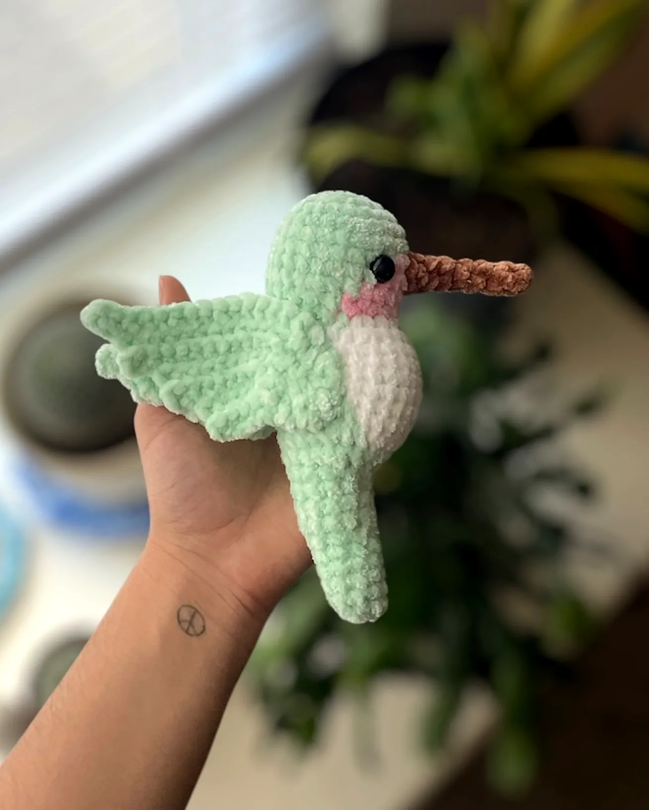 Adorable Crochet Forest Animal Hummingbird in Pastel Green