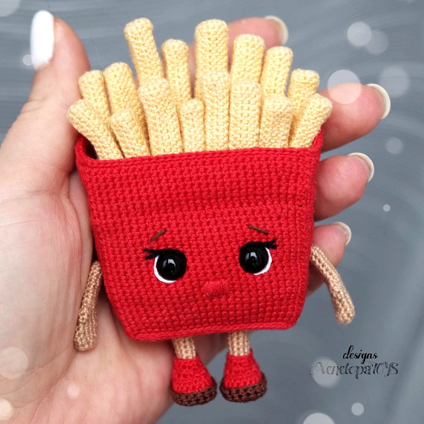 Adorable Crochet Fries in Red Container with Cute Face