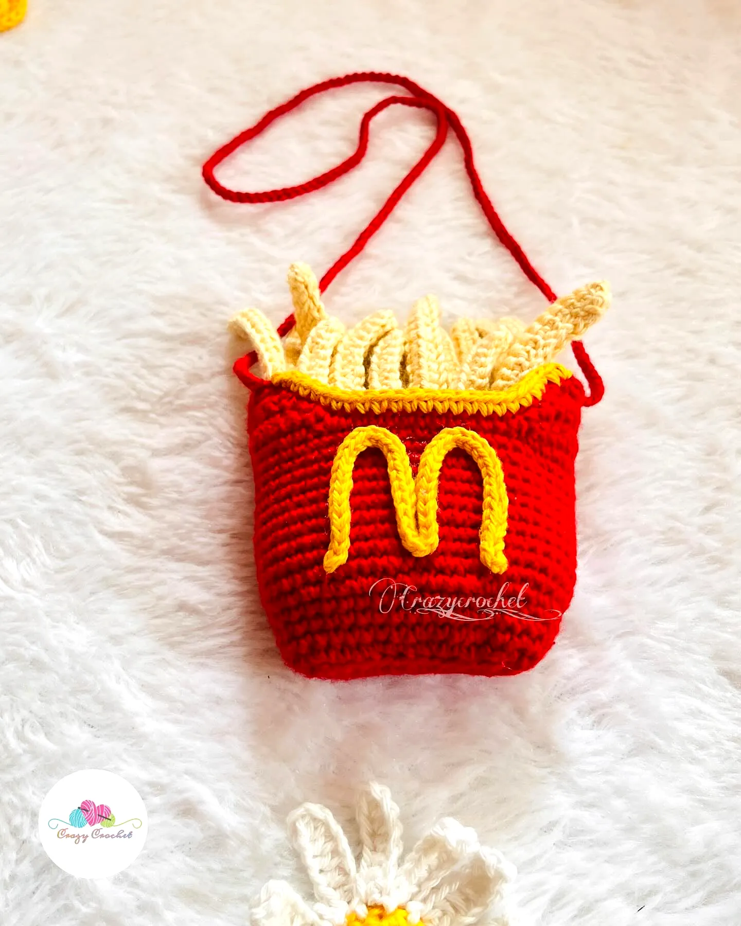 Adorable Crochet Fries Mini Bag in Vibrant Red with Textured Fries