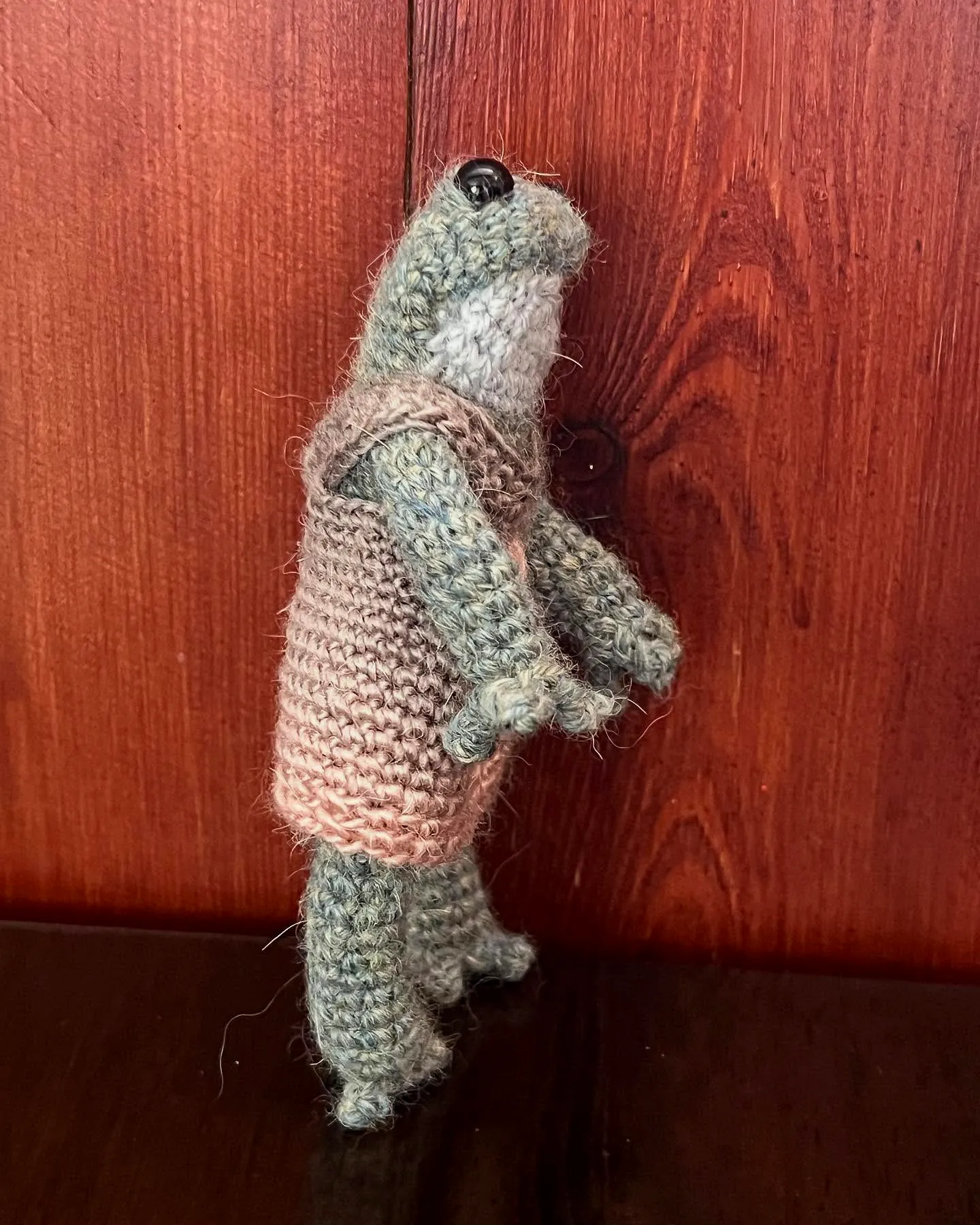 Adorable Crochet Frog in Greenish-Blue with Cozy Pink Vest