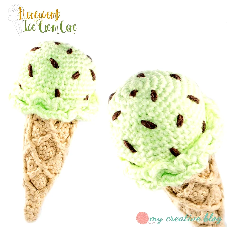 Adorable Crochet Ice Cream Cone in Mint Green and Beige