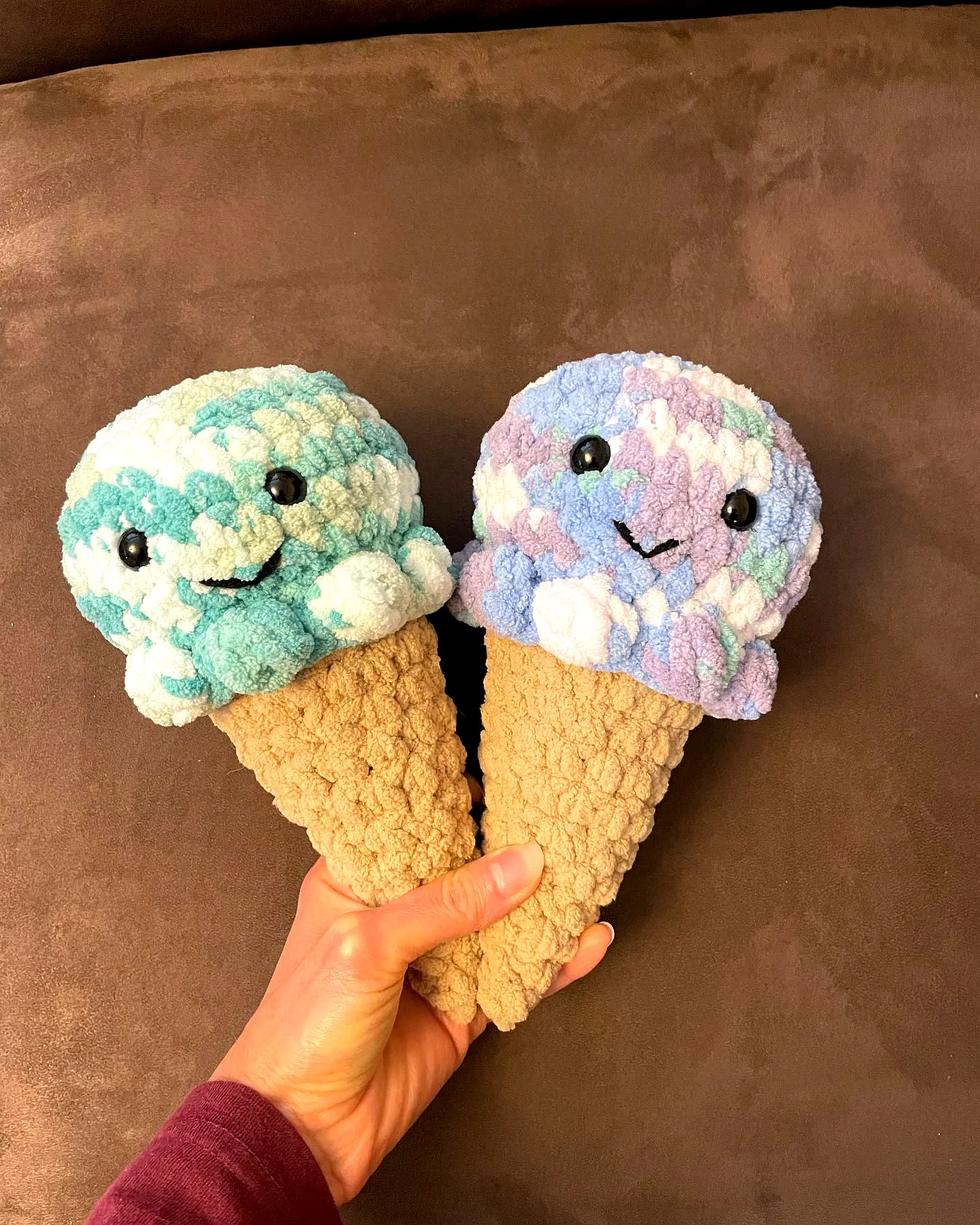 Adorable Crochet Ice Cream Plush in Colorful Blue and Lavender