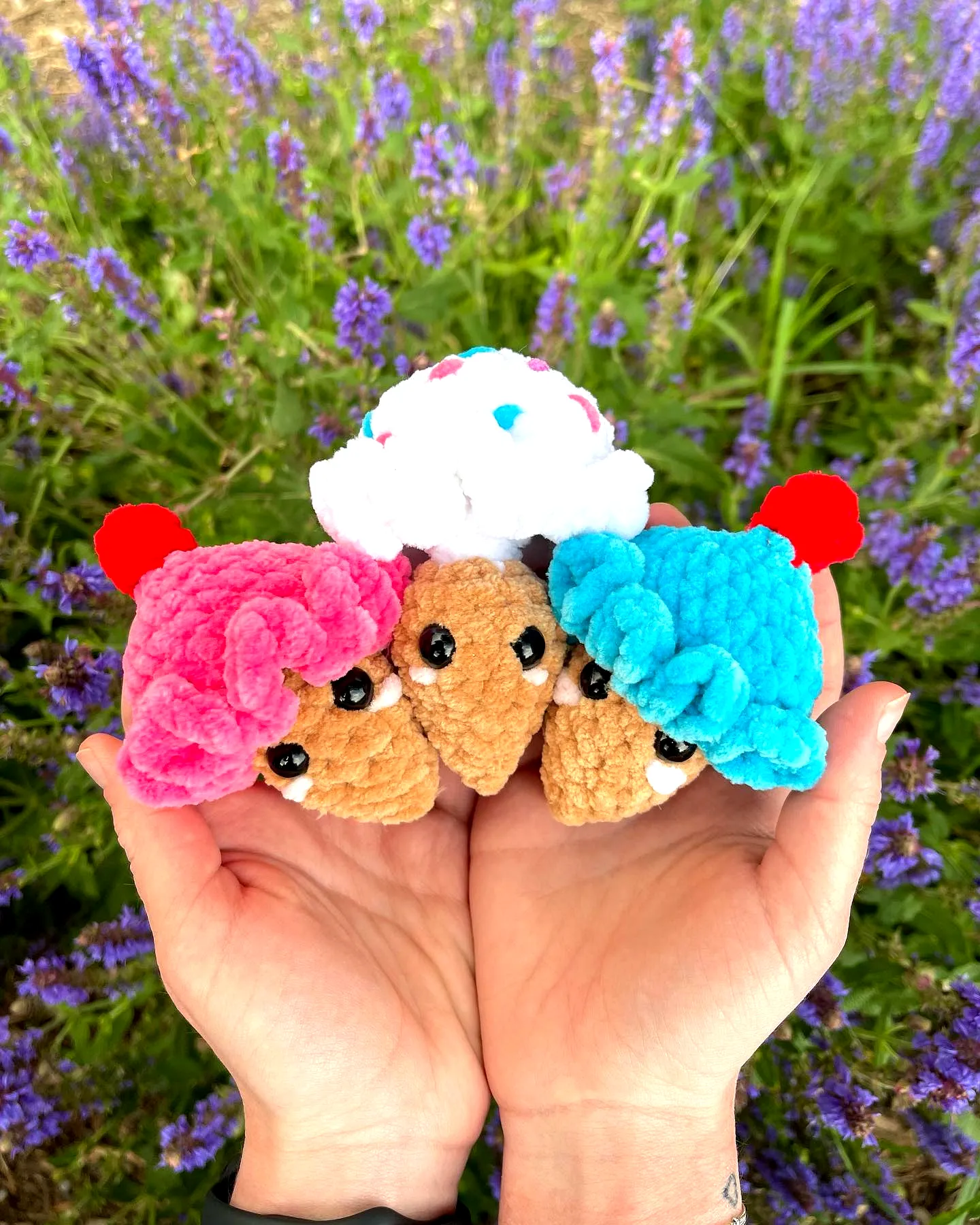 Adorable Crochet Ice Cream Trio in Pink and Blue for Intermediates