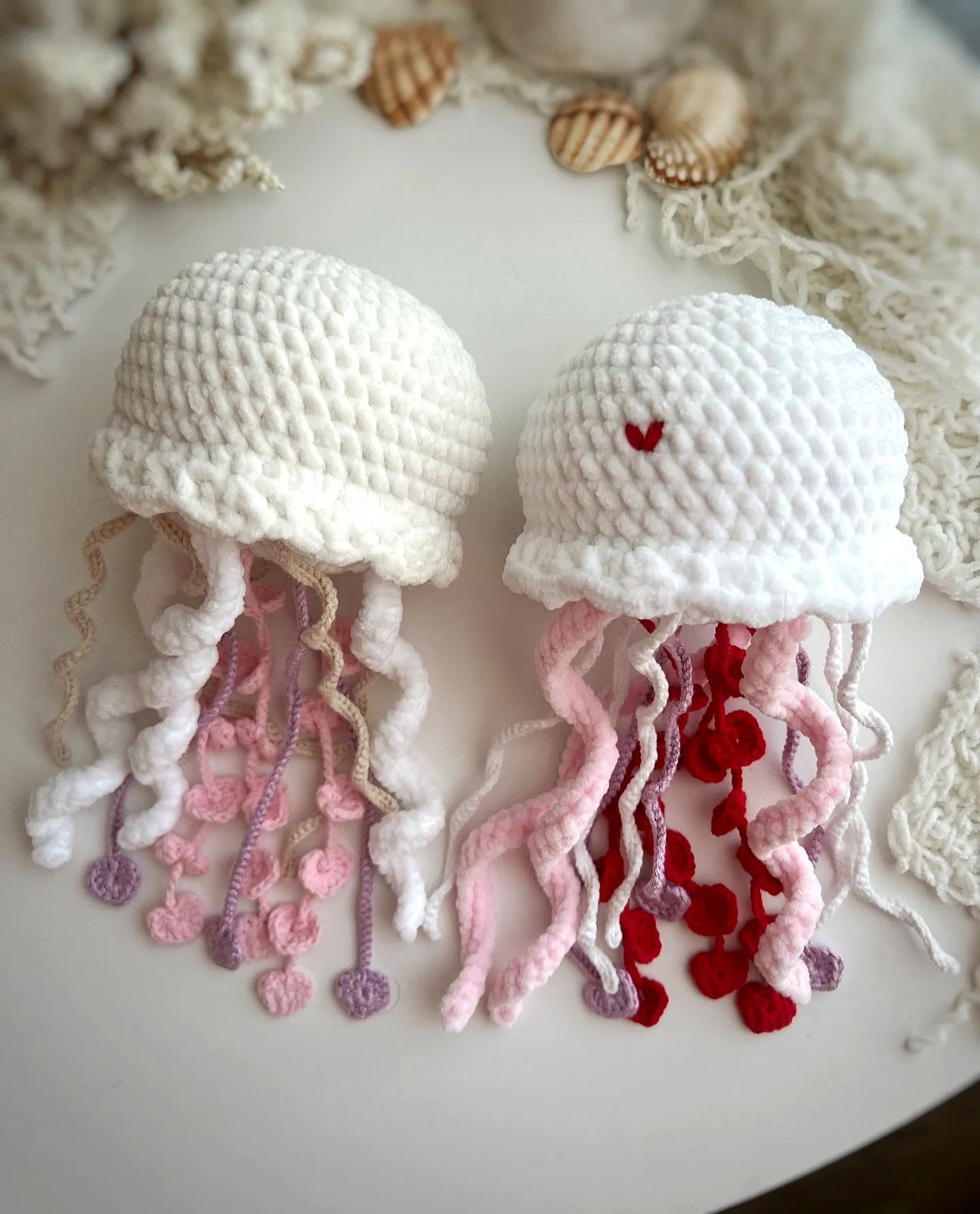 Adorable Crochet Jellyfish in Soft Pink and Red
