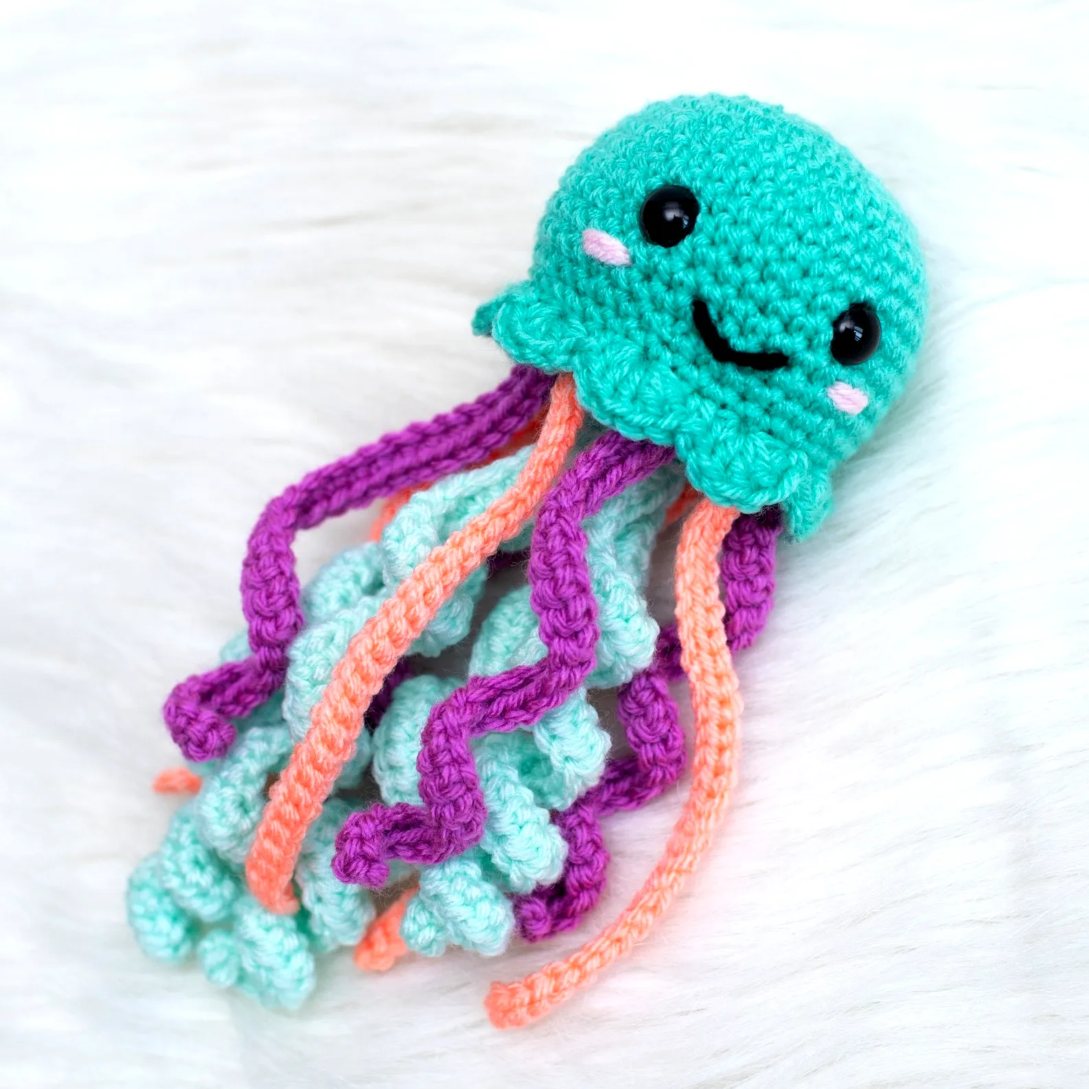 Adorable Crochet Jellyfish in Vibrant Turquoise and Multicolor