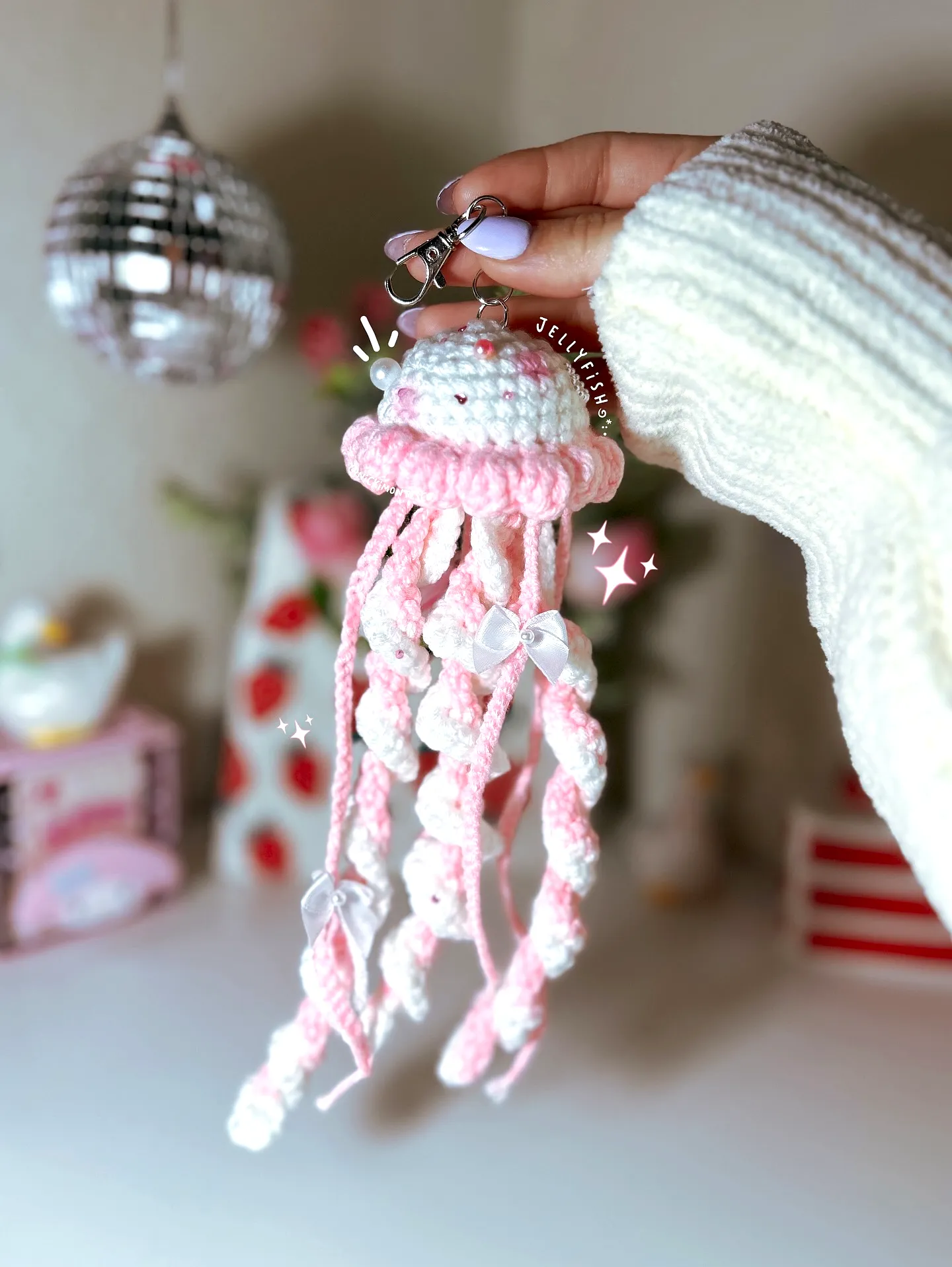 Adorable Crochet Jellyfish Keychain in Pastel Colors
