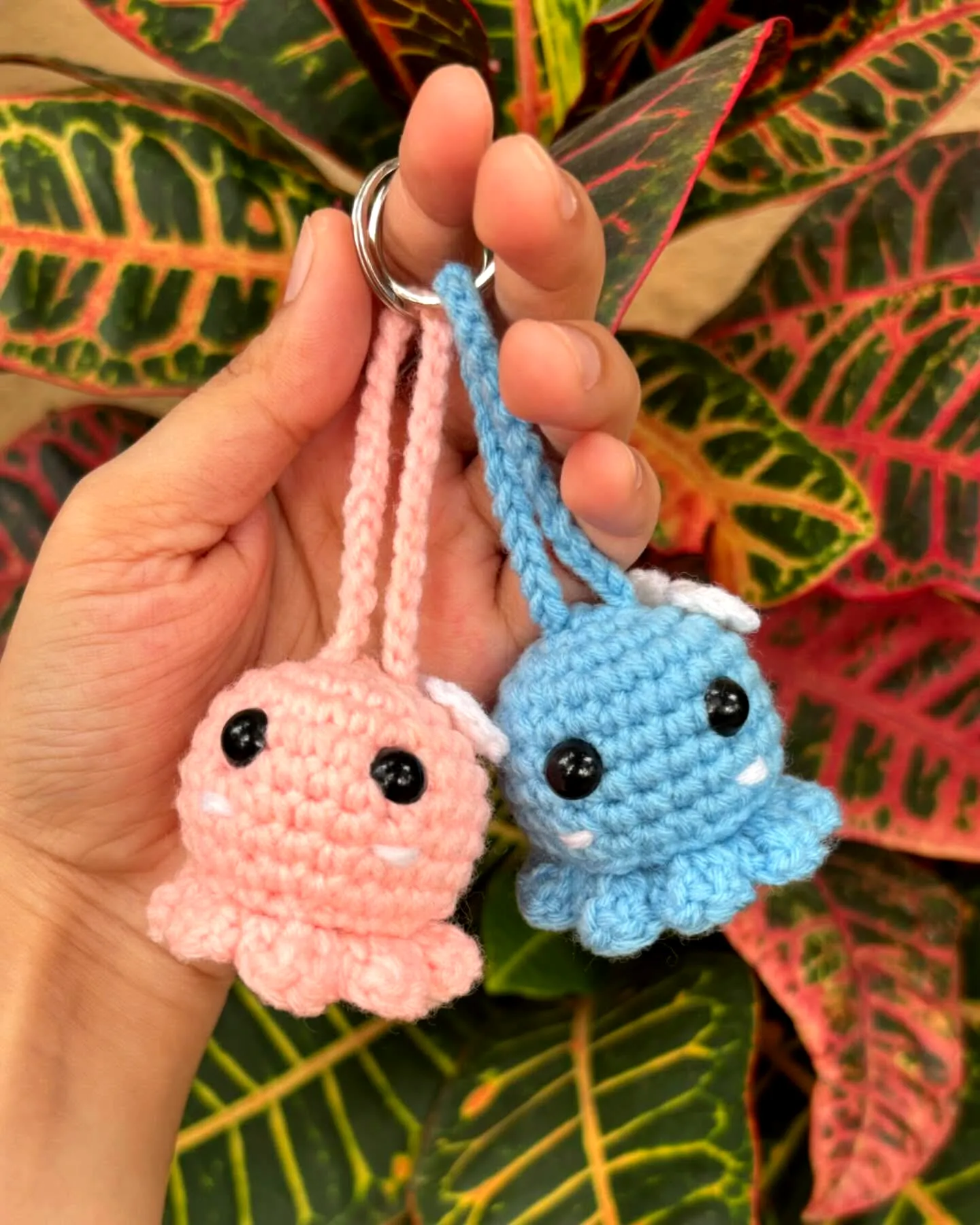 Adorable Crochet Keychain in Pastel Pink and Blue Octopus Design