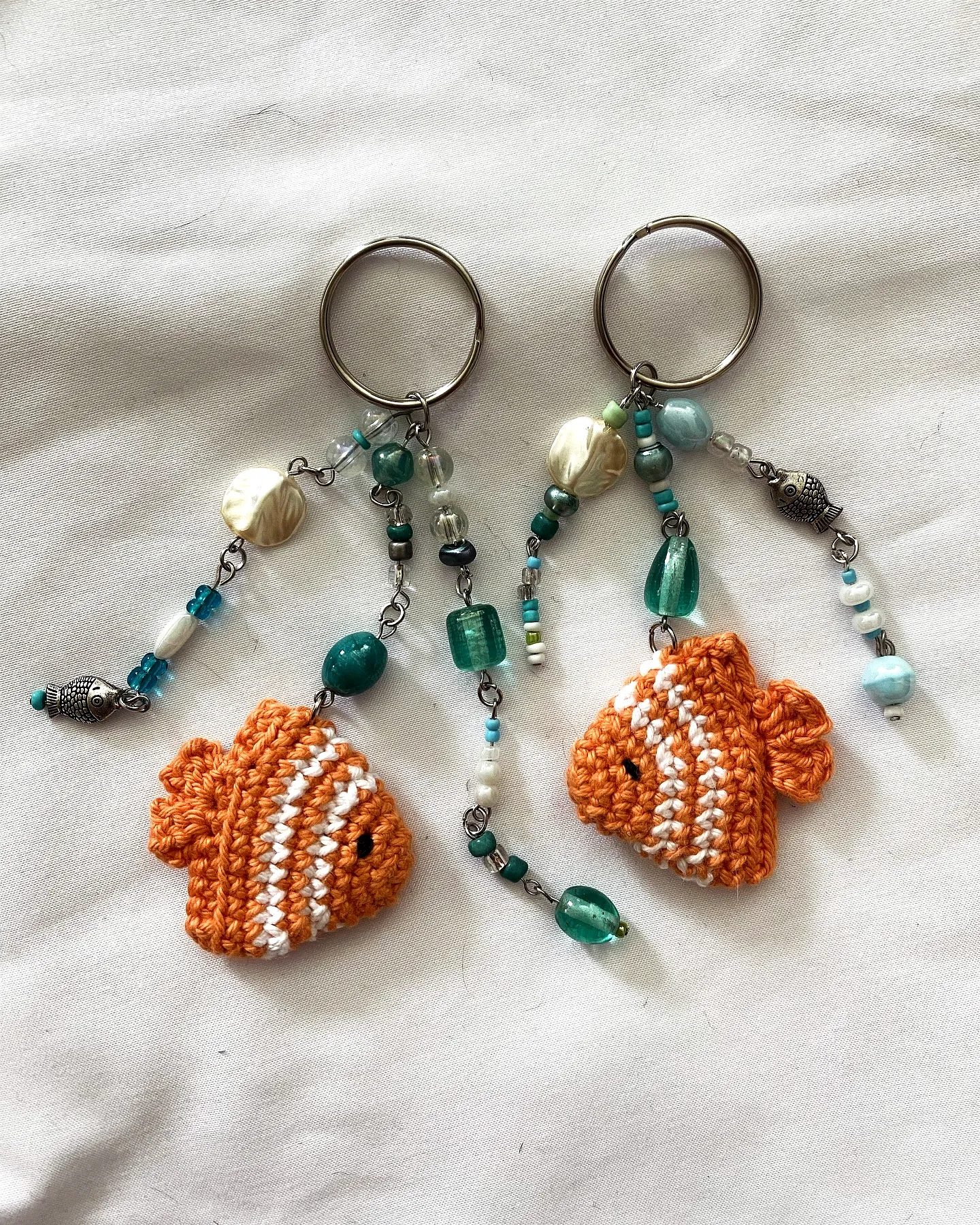 Adorable Crochet Keychain with Colorful Fish Charms and Beads