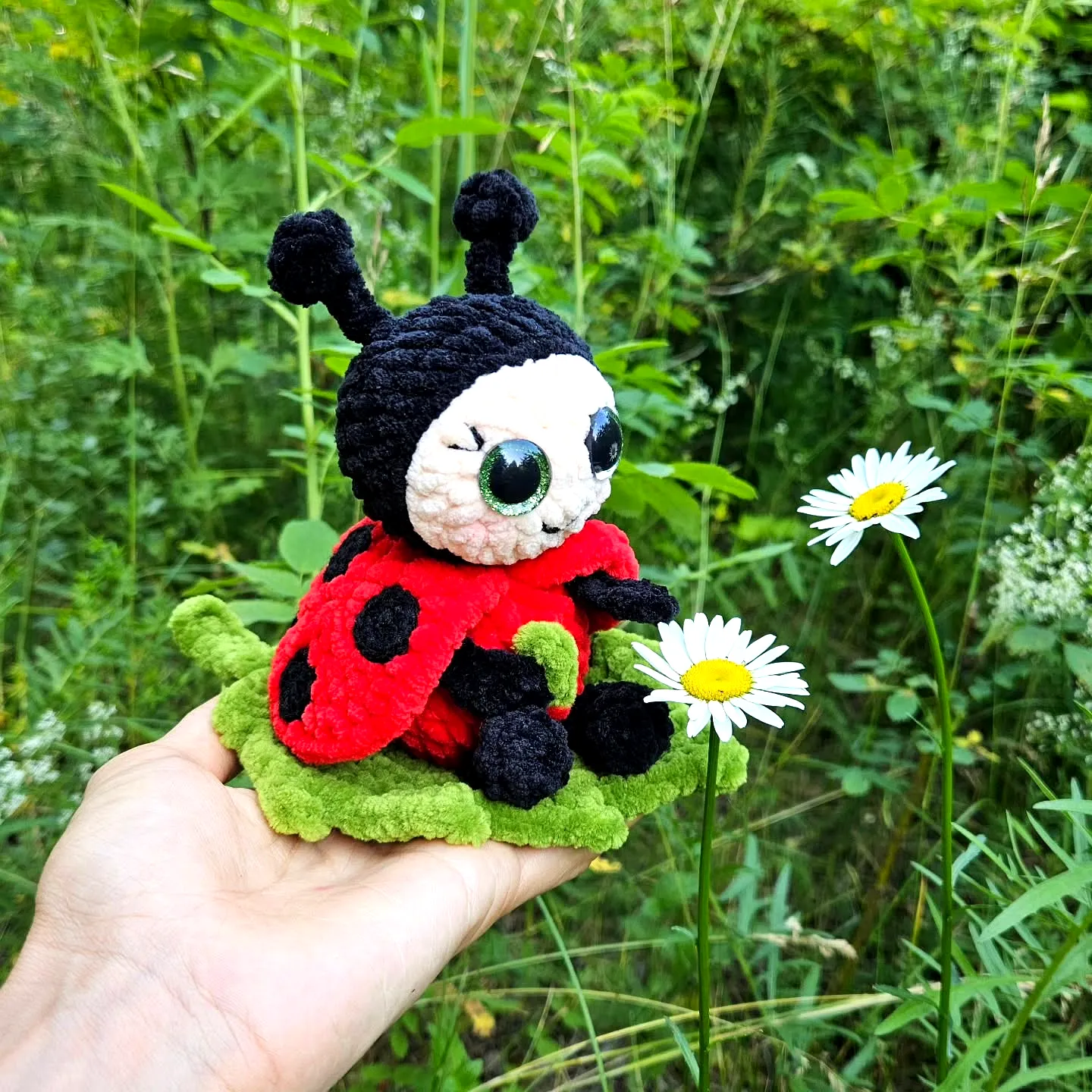 Adorable Crochet Ladybug Plush Toy in Vibrant Red and Black
