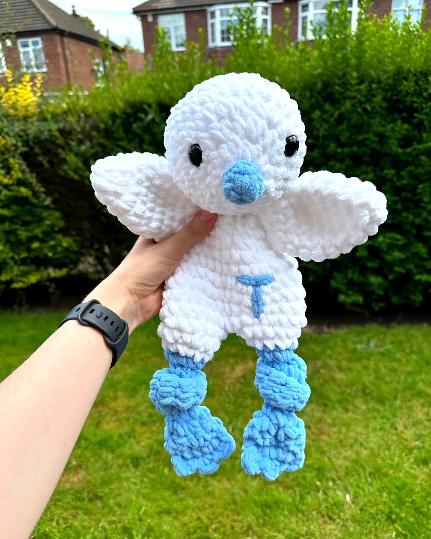 Adorable Crochet Lovey Bird in Soft Blue and White Chenille