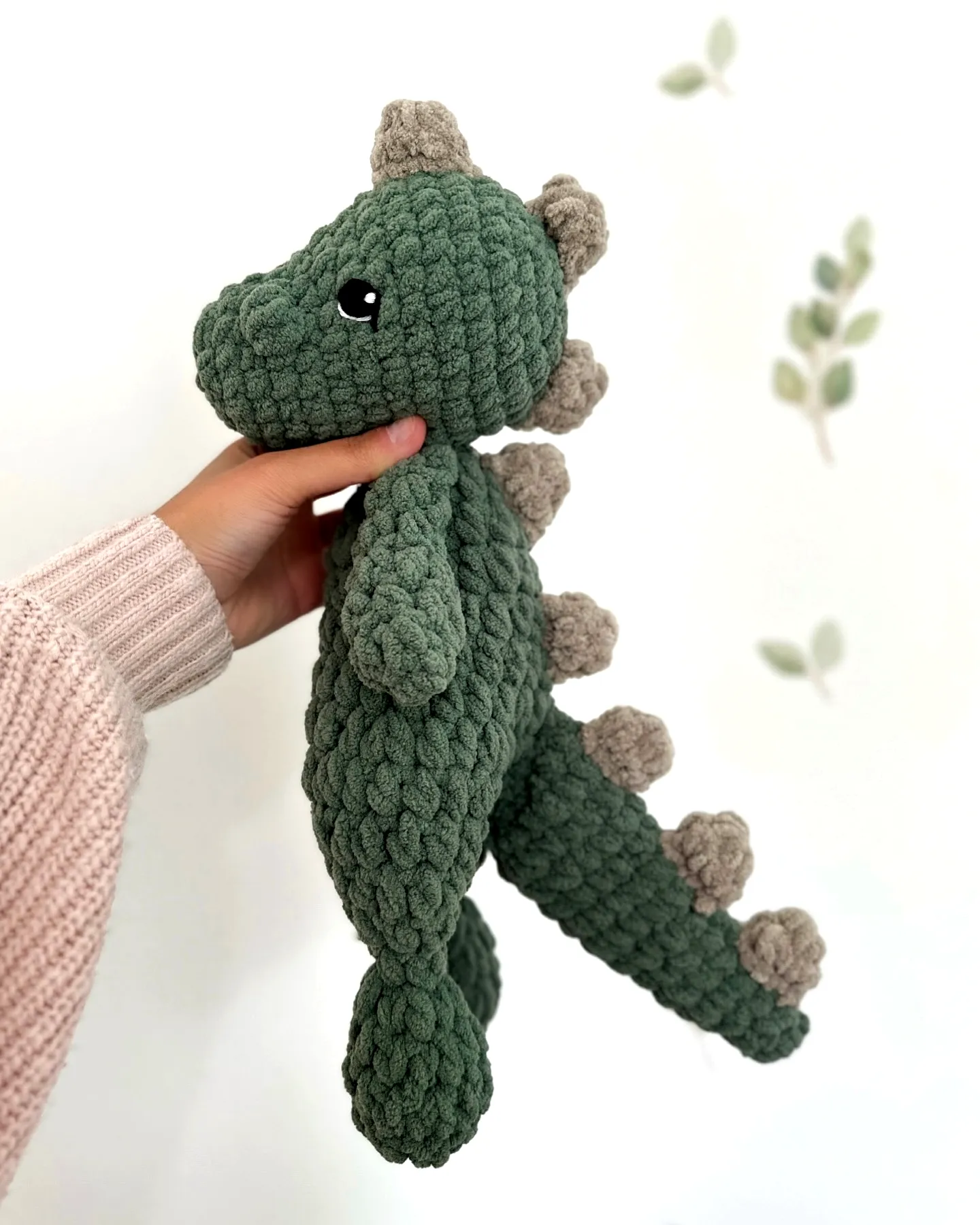Adorable Crochet Lovey Dinosaur in Soft Green Textured Yarn