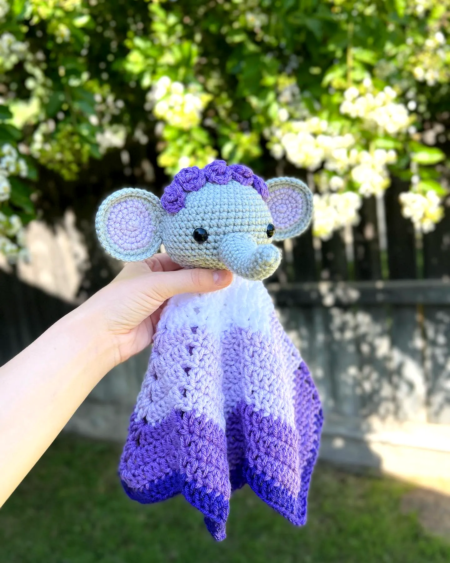 Adorable Crochet Lovey Elephant in Lavender and Purple