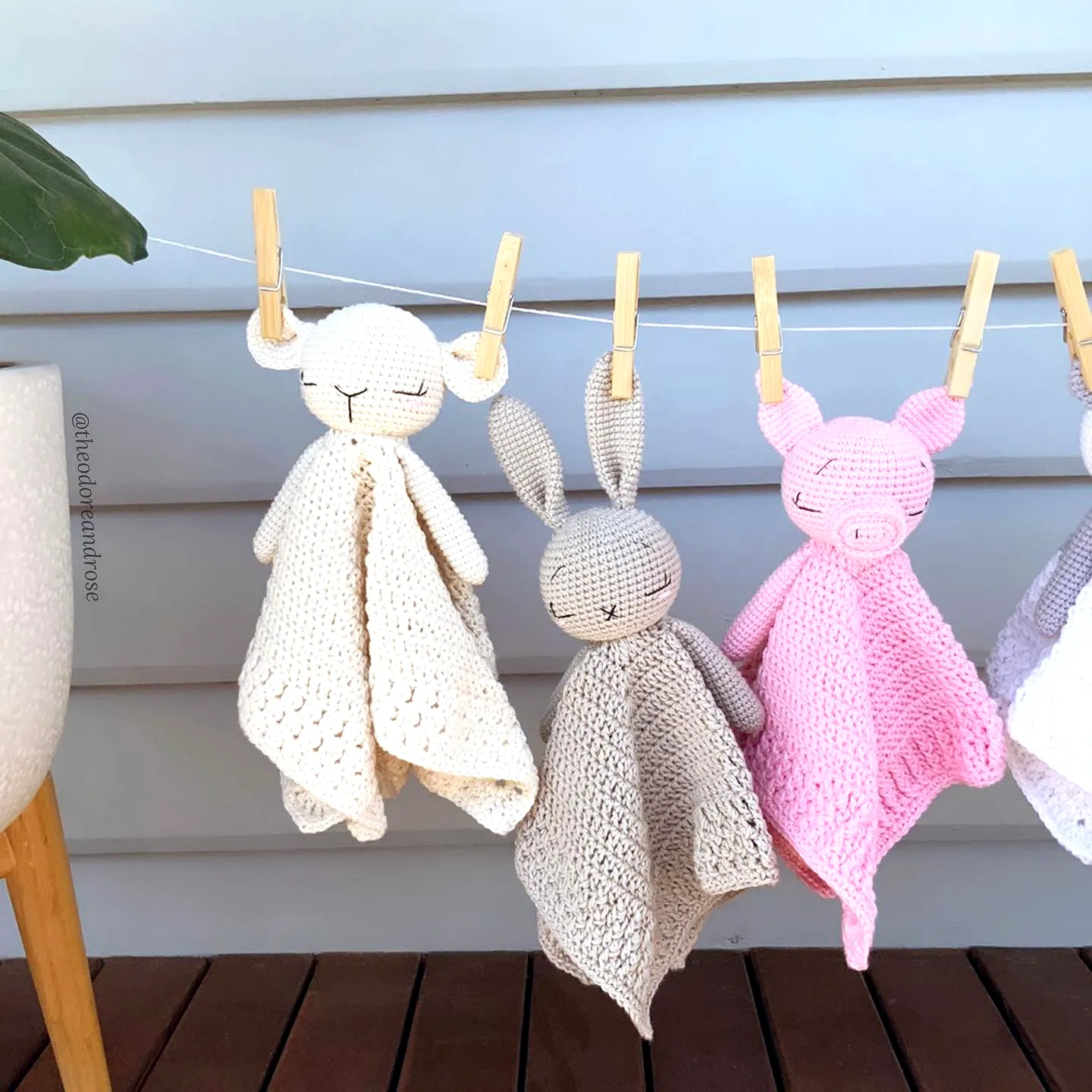 Adorable Crochet Lovey with Cute Animal Heads in Pastel Colors