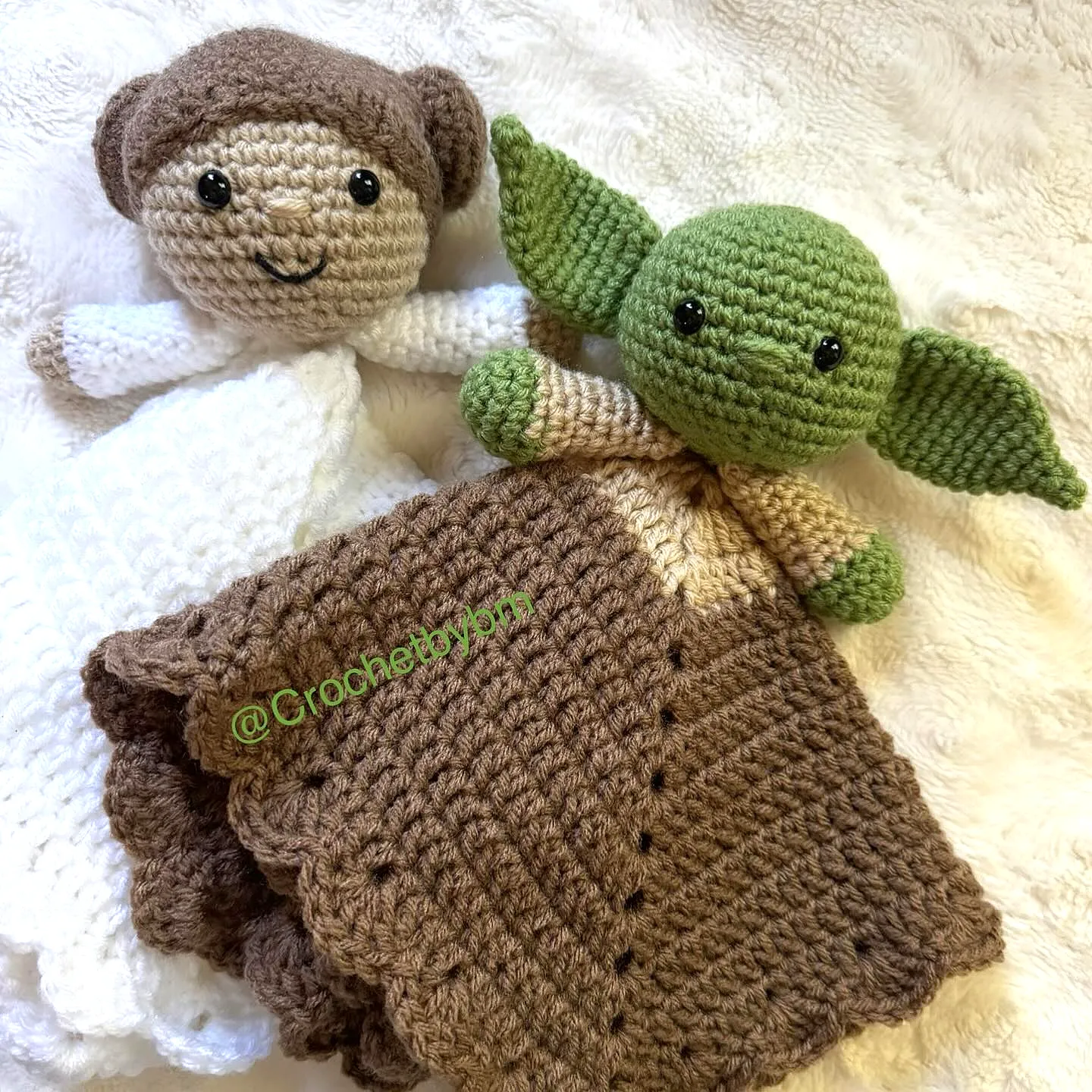 Adorable Crochet Lovey with Princess and Cute Green Creature