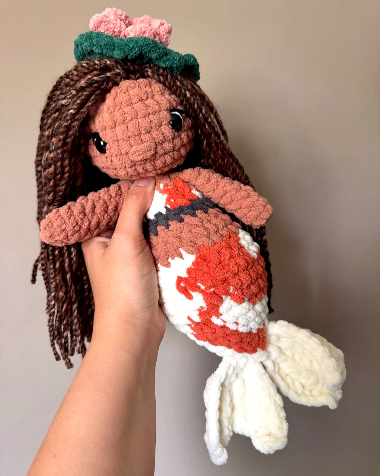 Adorable Crochet Mermaid Doll in Earthy Tones and Bright Tail