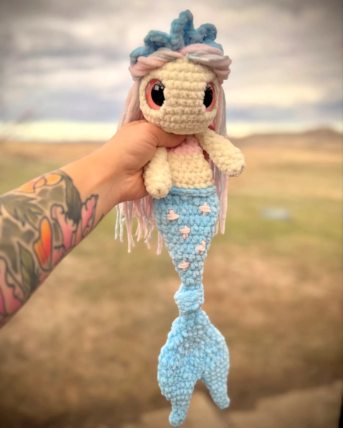 Adorable Crochet Mermaid Doll in Vibrant Blue and Pink
