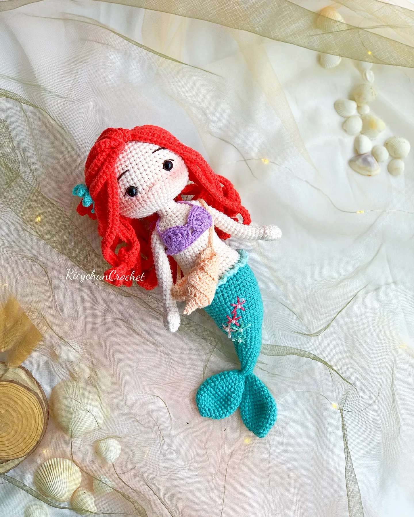 Adorable Crochet Mermaid Doll with Vibrant Colors and Details