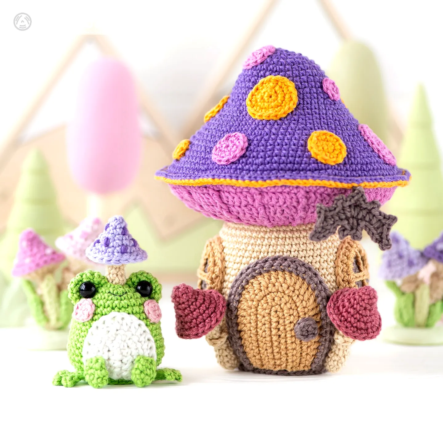 Adorable Crochet Mushroom Decor in Vibrant Purple and Polka Dots