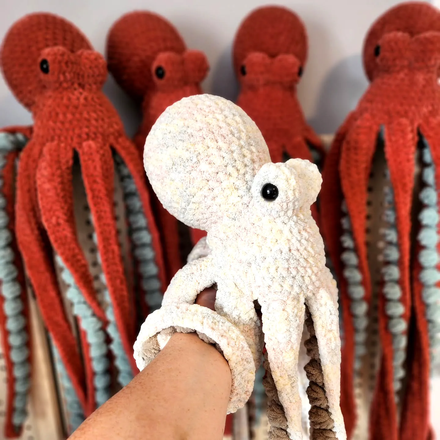 Adorable Crochet Octopus in Cream Pink and Blue