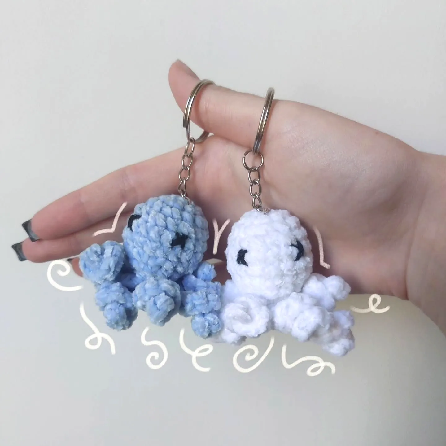 Adorable Crochet Octopus Keychain in Light Blue and White