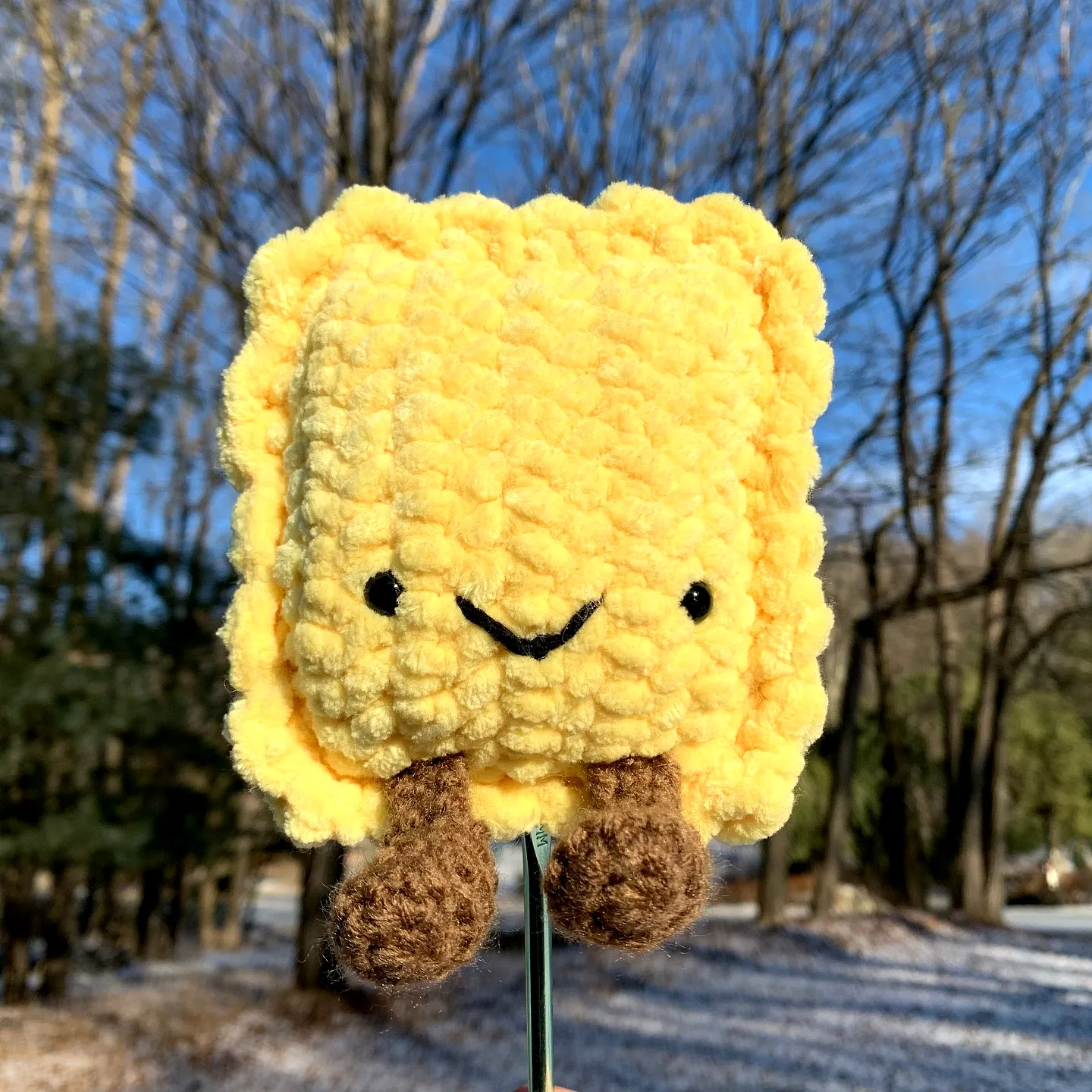 Adorable Crochet Pasta Ravioli Plush Toy in Soft Yellow Yarn