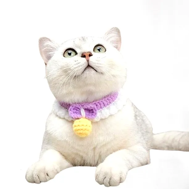 Adorable Crochet Pet Collar in Lavender and White with Pendant