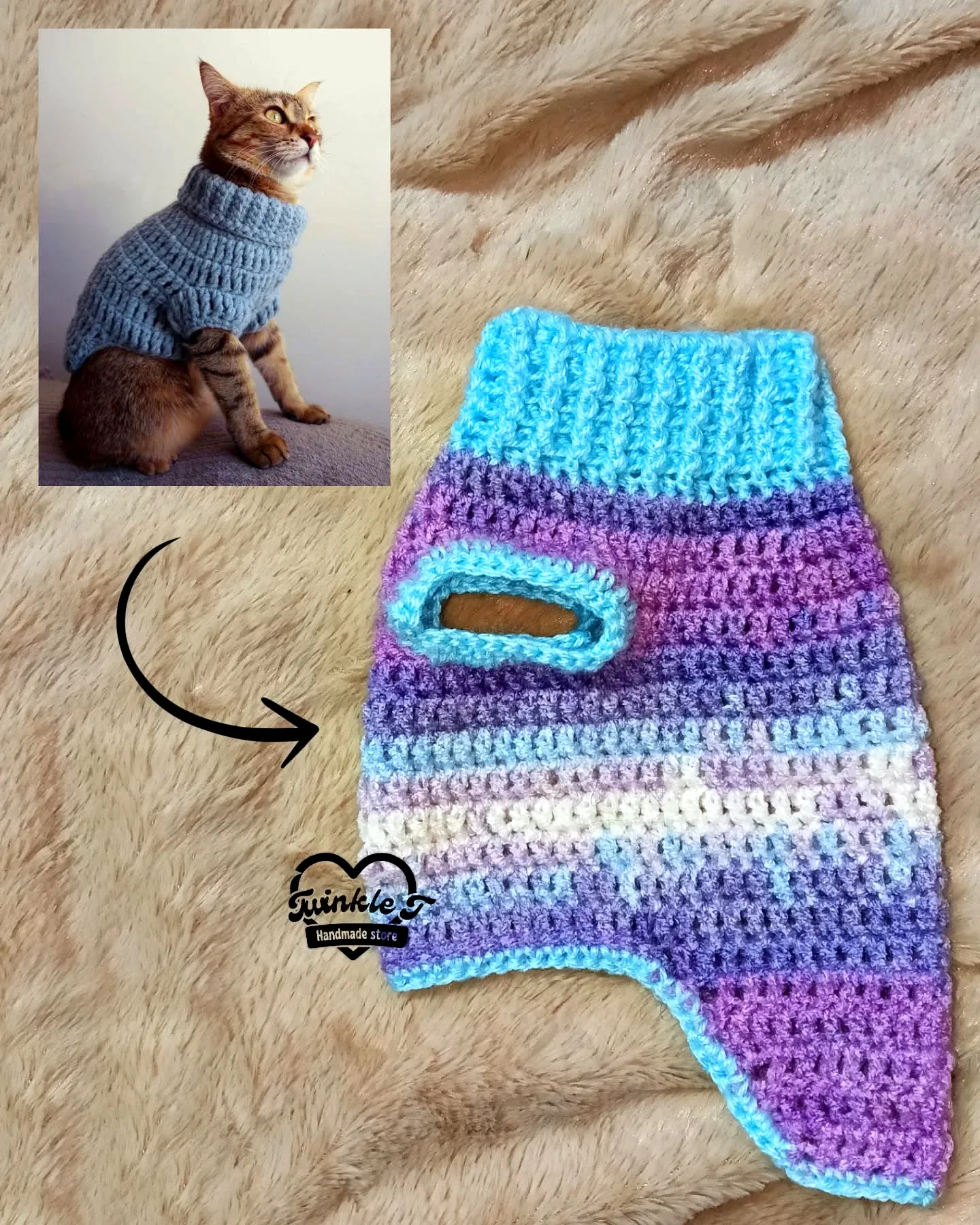 Adorable Crochet Pet Sweater in Vibrant Lavender and Blue