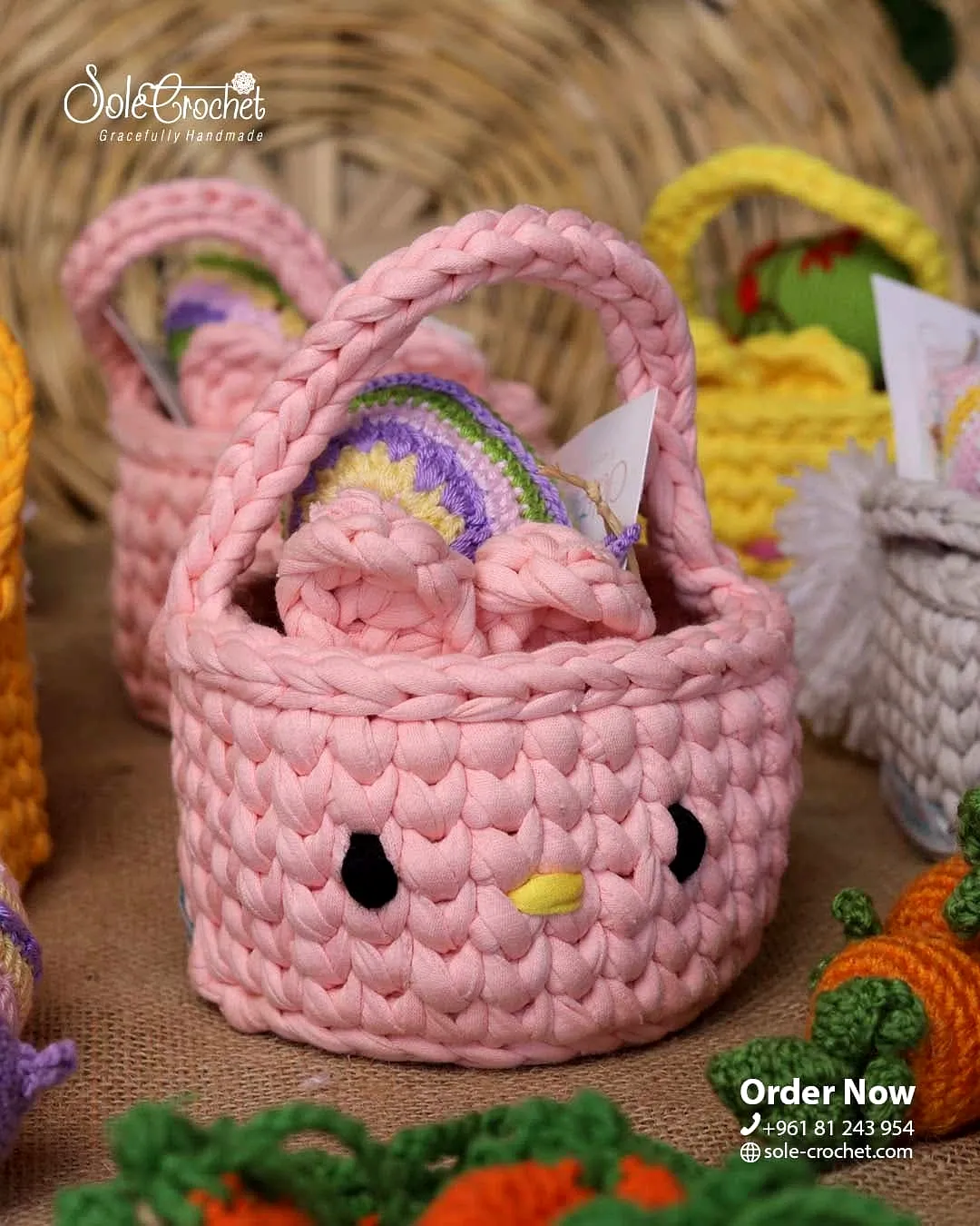 Adorable Crochet Picnic Basket in Charming Pink Color
