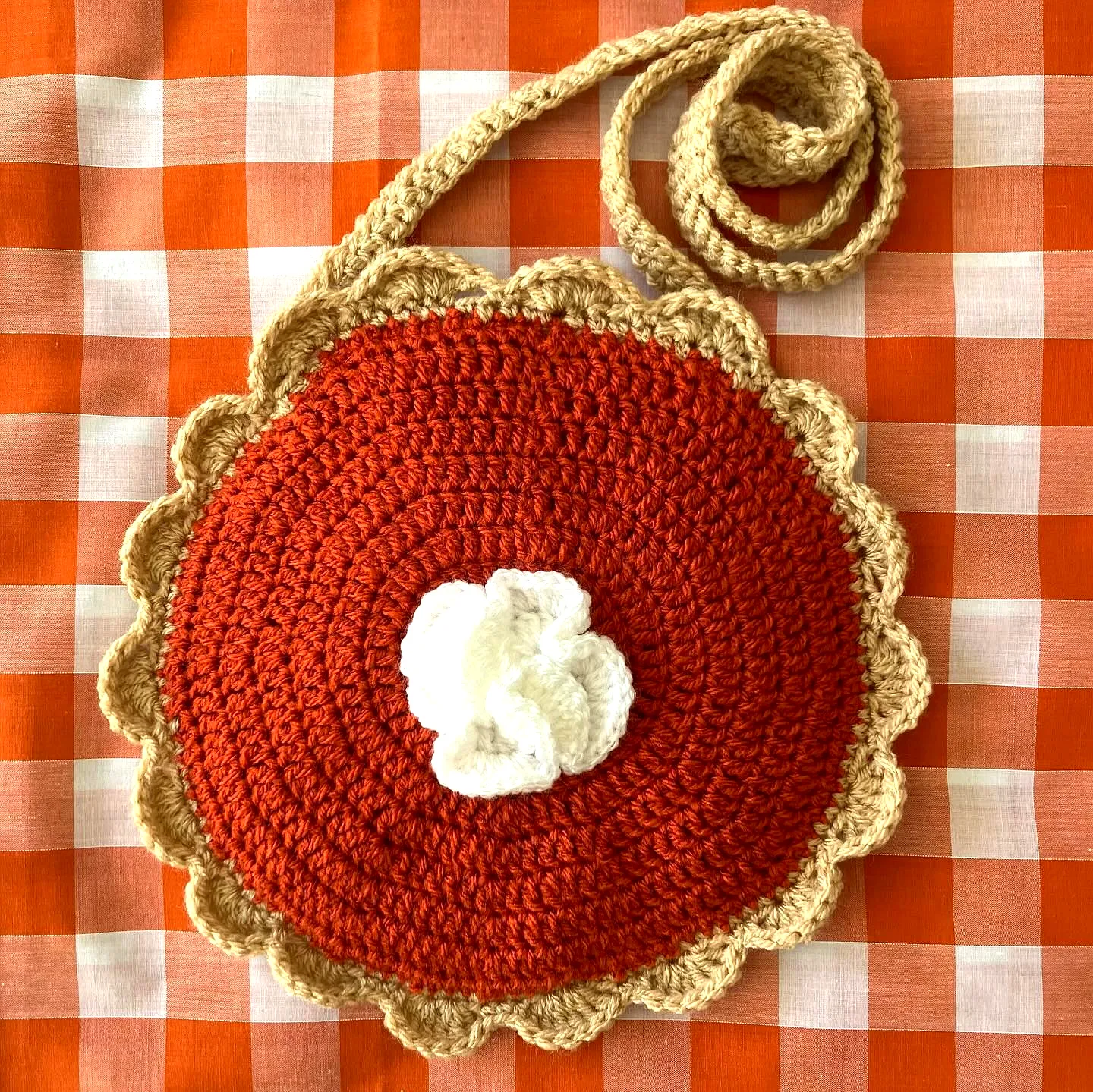 Adorable Crochet Pie Purse in Vibrant Orange and Beige