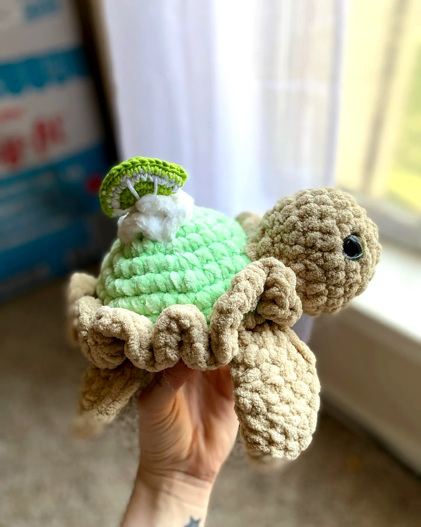 Adorable Crochet Pie Turtle Plush in Green and Beige