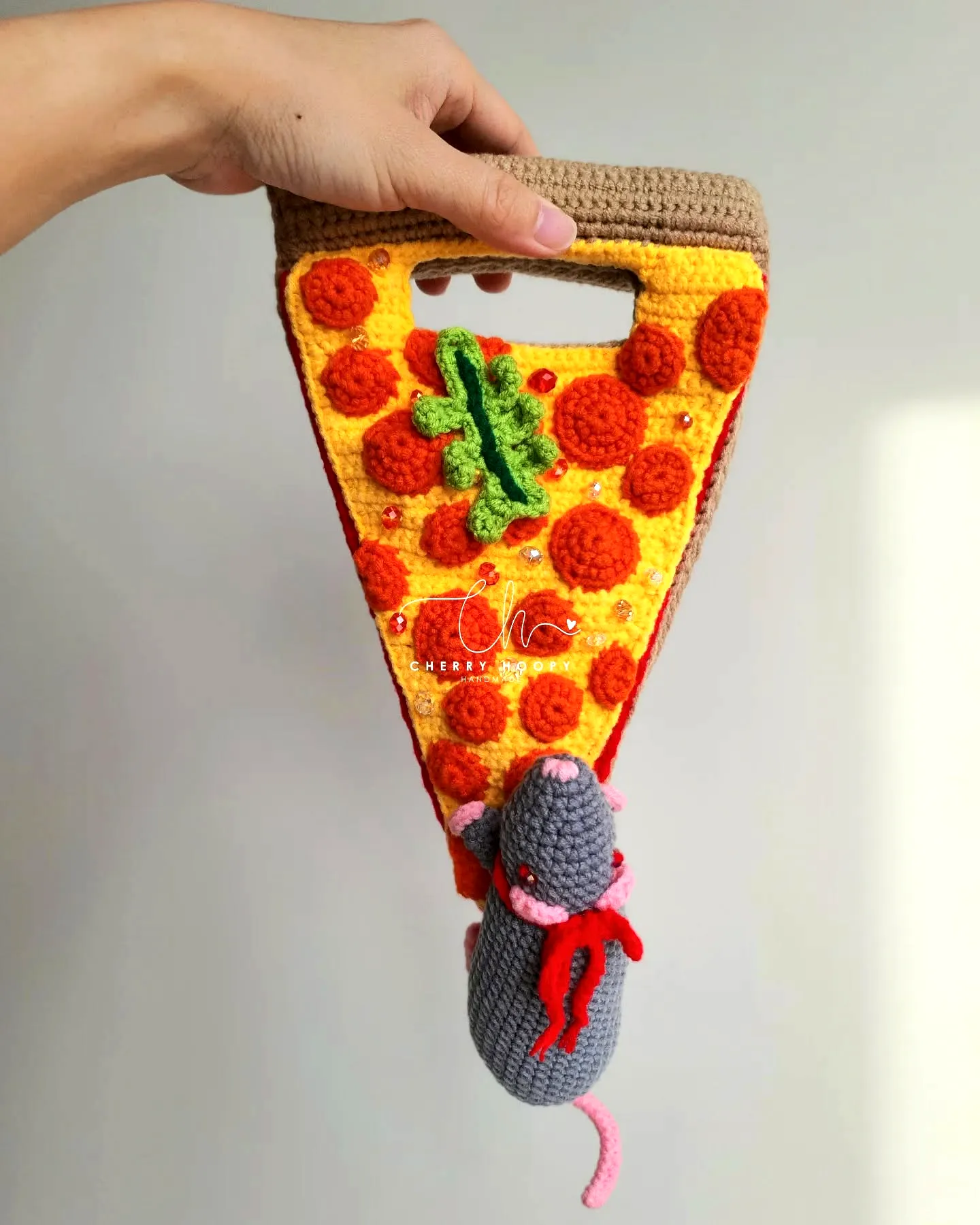 Adorable Crochet Pizza Toy in Bright Colors with Mouse Detail