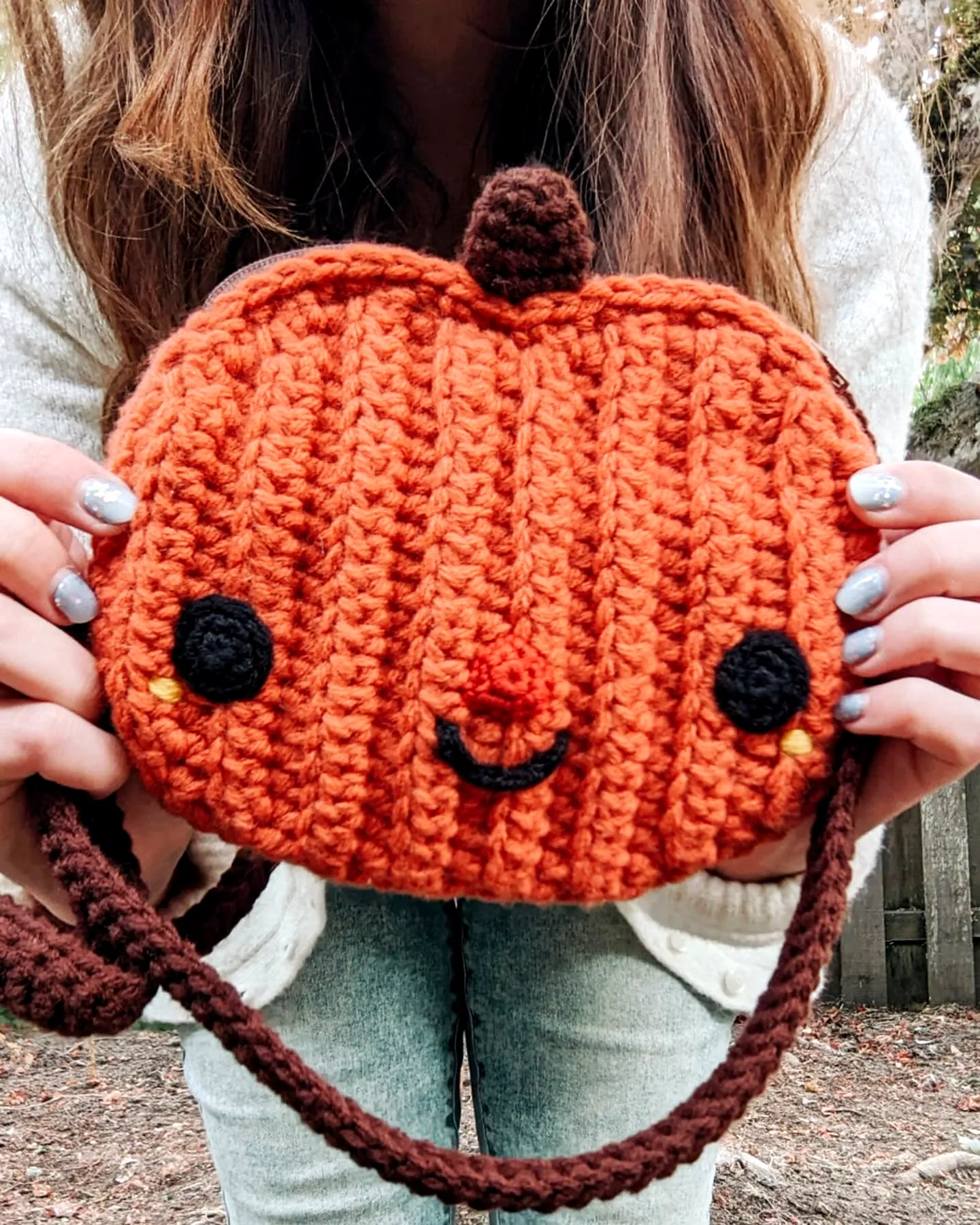 Adorable Crochet Pumpkin Handbag in Vibrant Orange and Brown