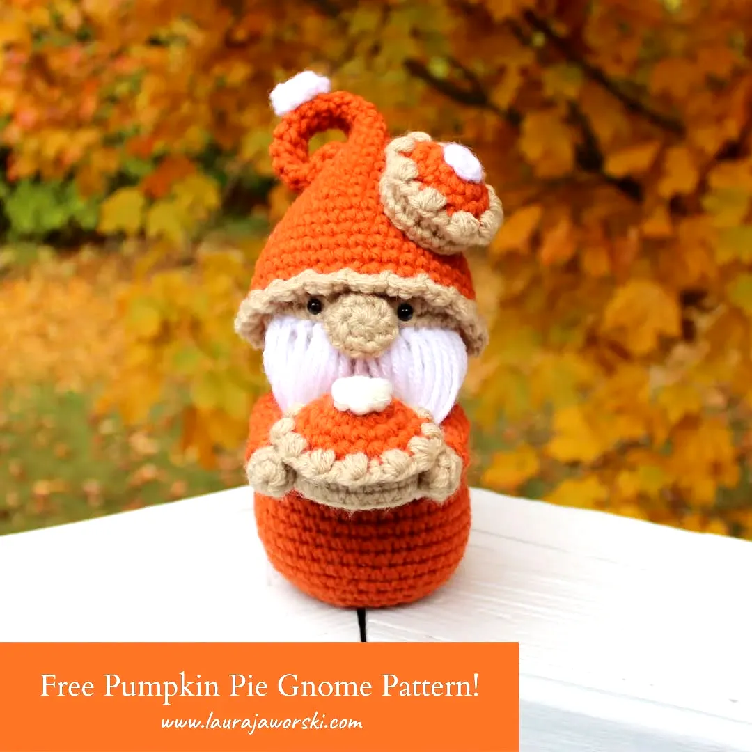 Adorable Crochet Pumpkin Pie Gnome in Vibrant Orange and Cream