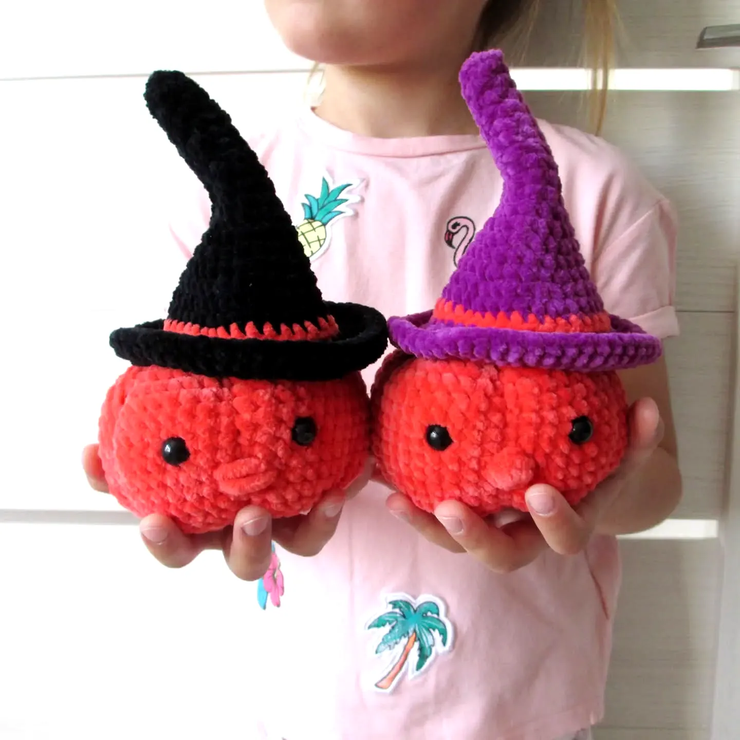 Adorable crochet pumpkin set with vibrant colors and hats