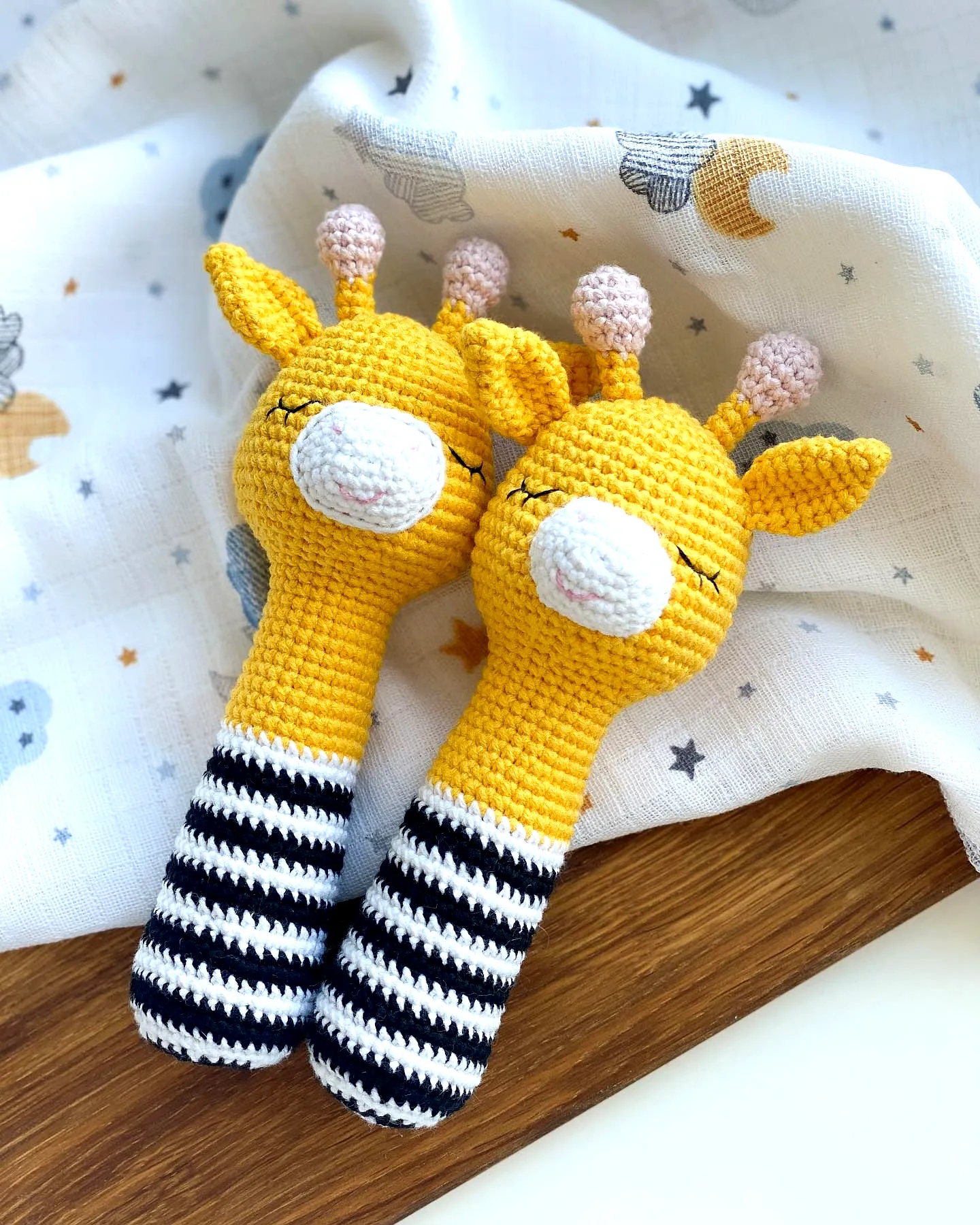 Adorable Crochet Rattle Giraffe in Vibrant Yellow and Black