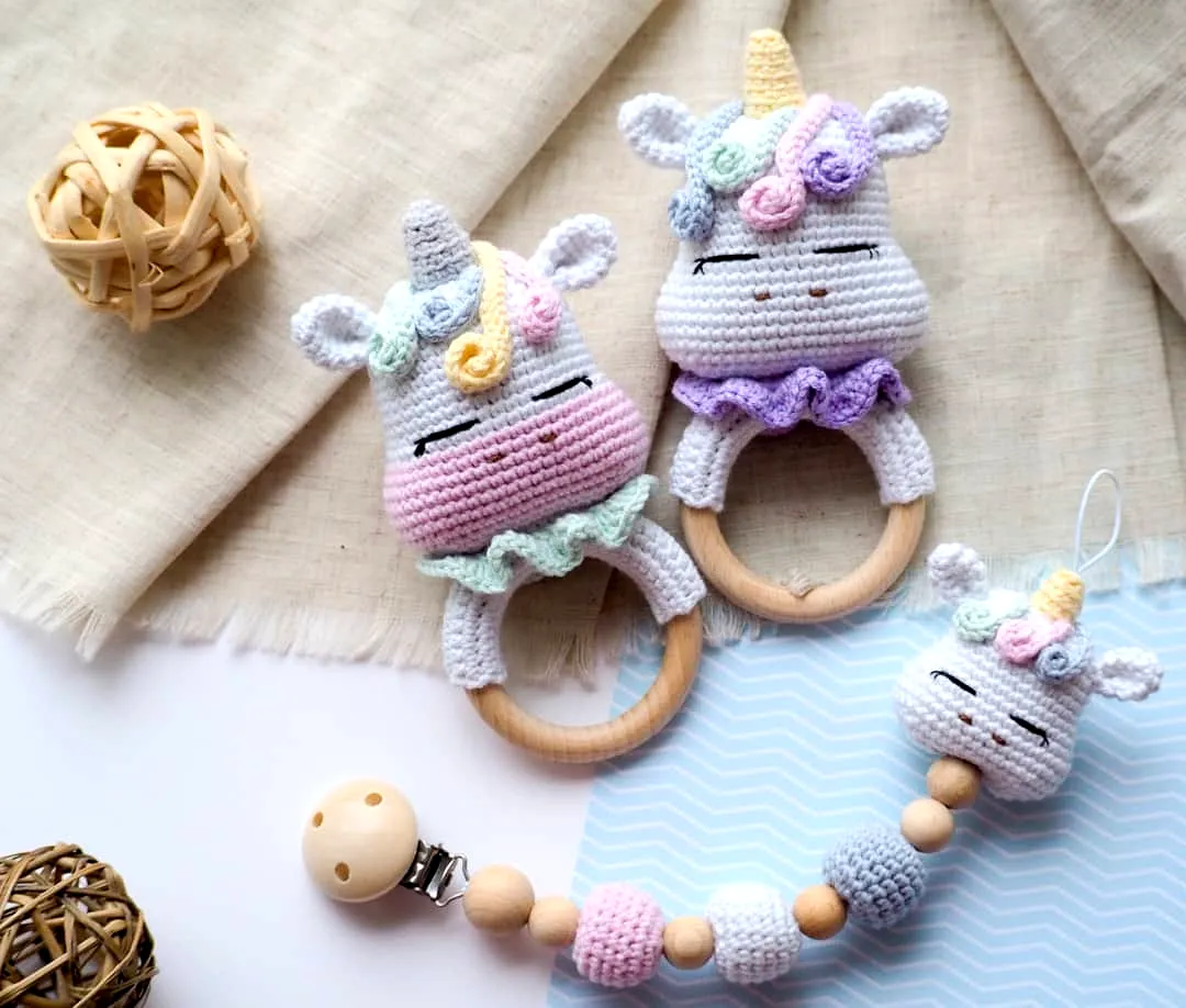 Adorable Crochet Rattle in Soft Pastel Unicorn Design