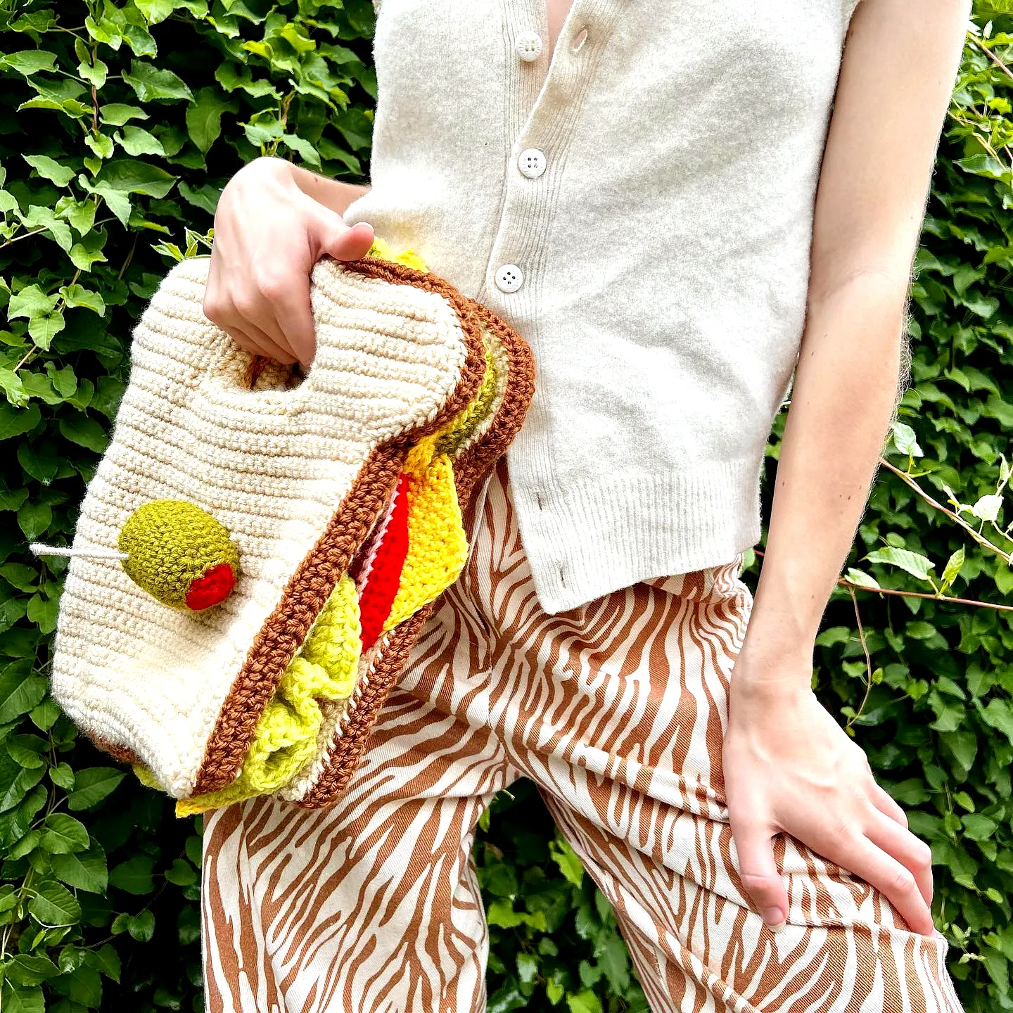 Adorable crochet sandwich handbag in vibrant earthy tones