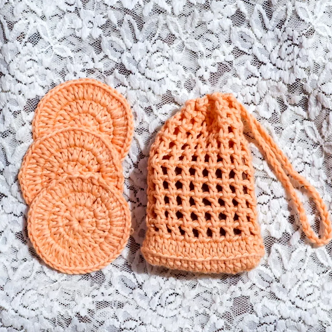 Adorable Crochet Soap Saver Set in Cheerful Peach Color
