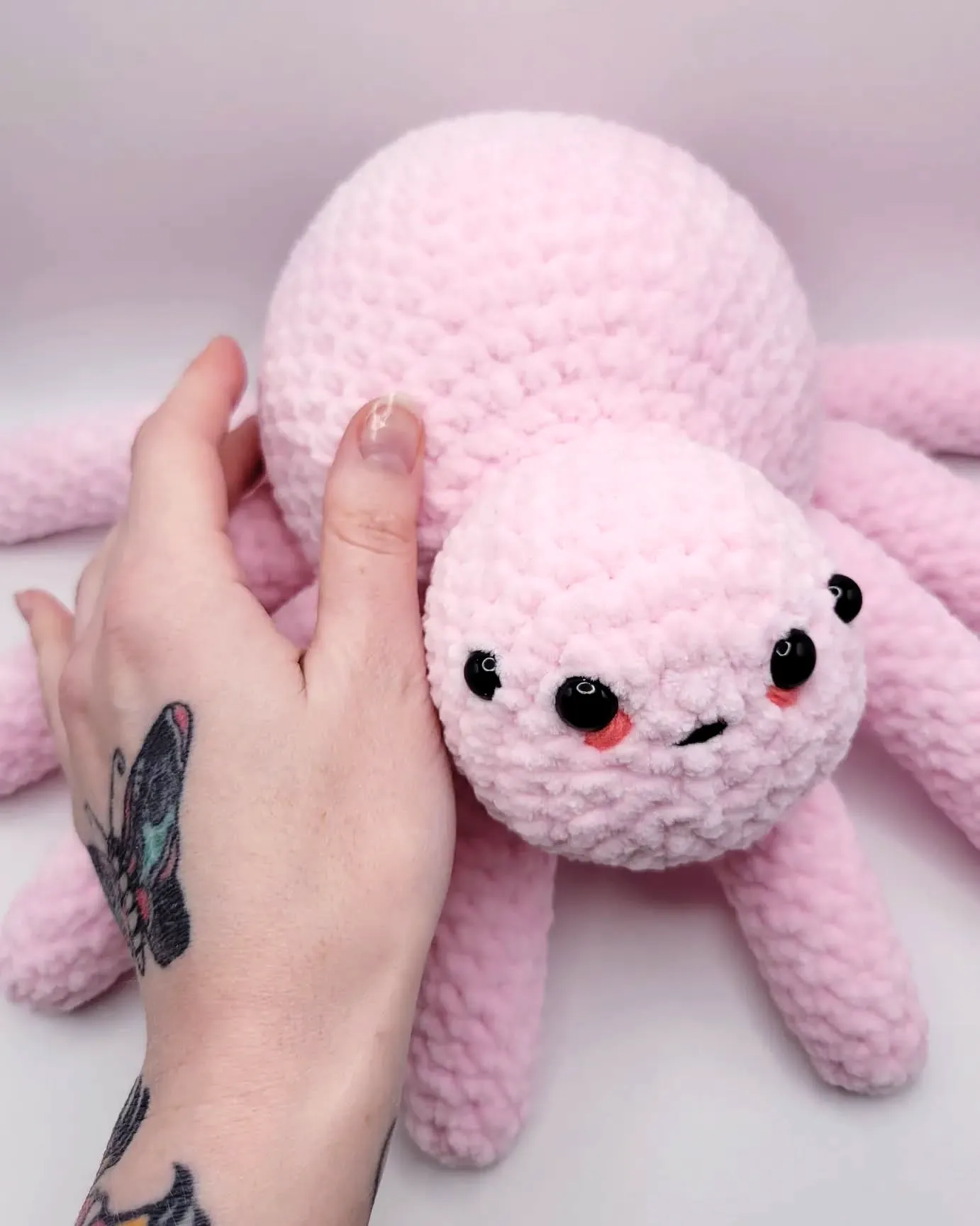Adorable Crochet Spider in Soft Pink with Plush Cuddly Legs